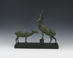 Antike Wildtierskulptur, Hirsch und Rehe, Skulptur
