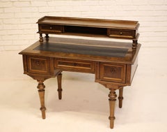 Antique Wilhelminian Desk in Walnut, Brass, and Leather, Late 19th Century