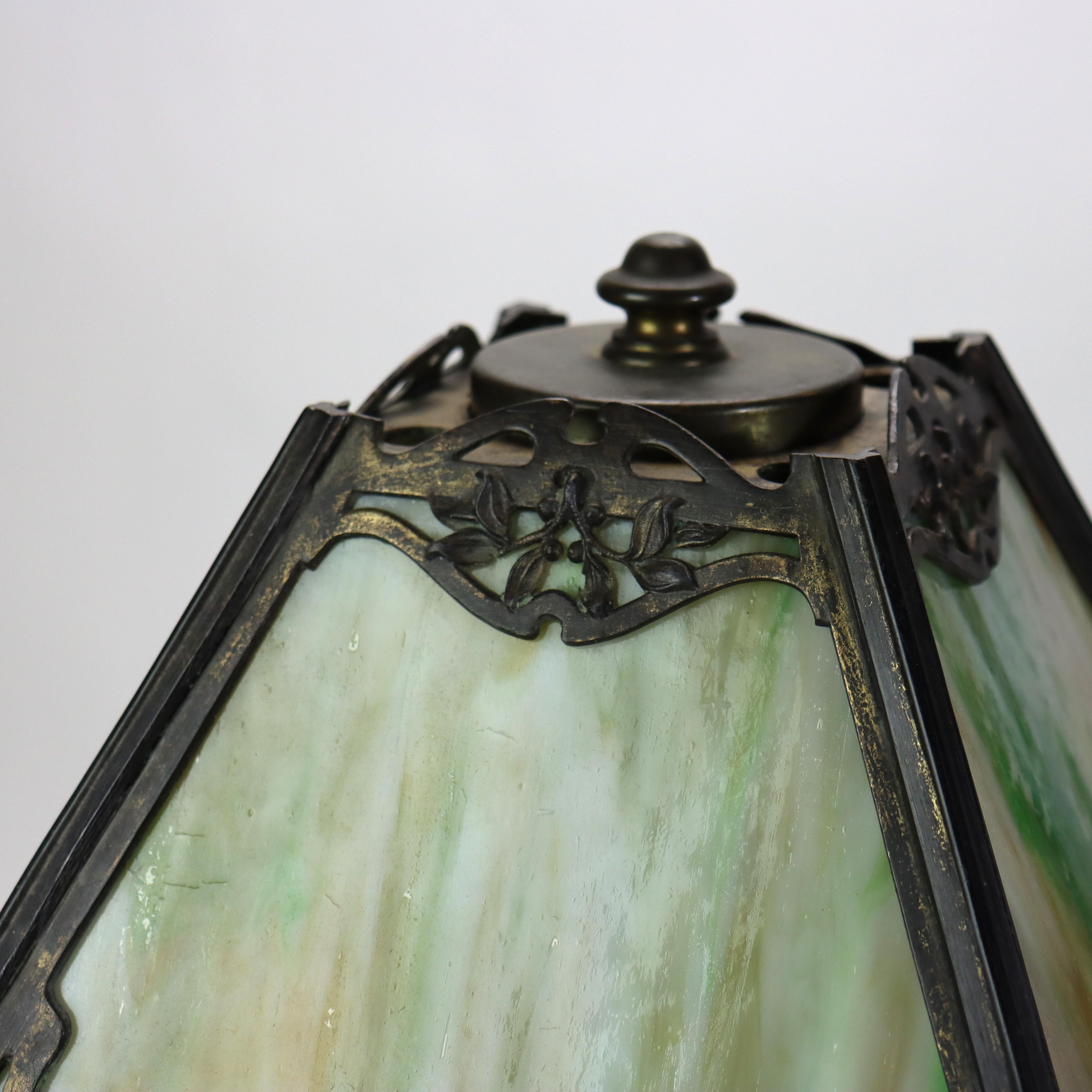 Arts and Crafts Antique Wilkinson Arts & Crafts 4 Panel Slag Glass Table Lamp Unsigned For Sale