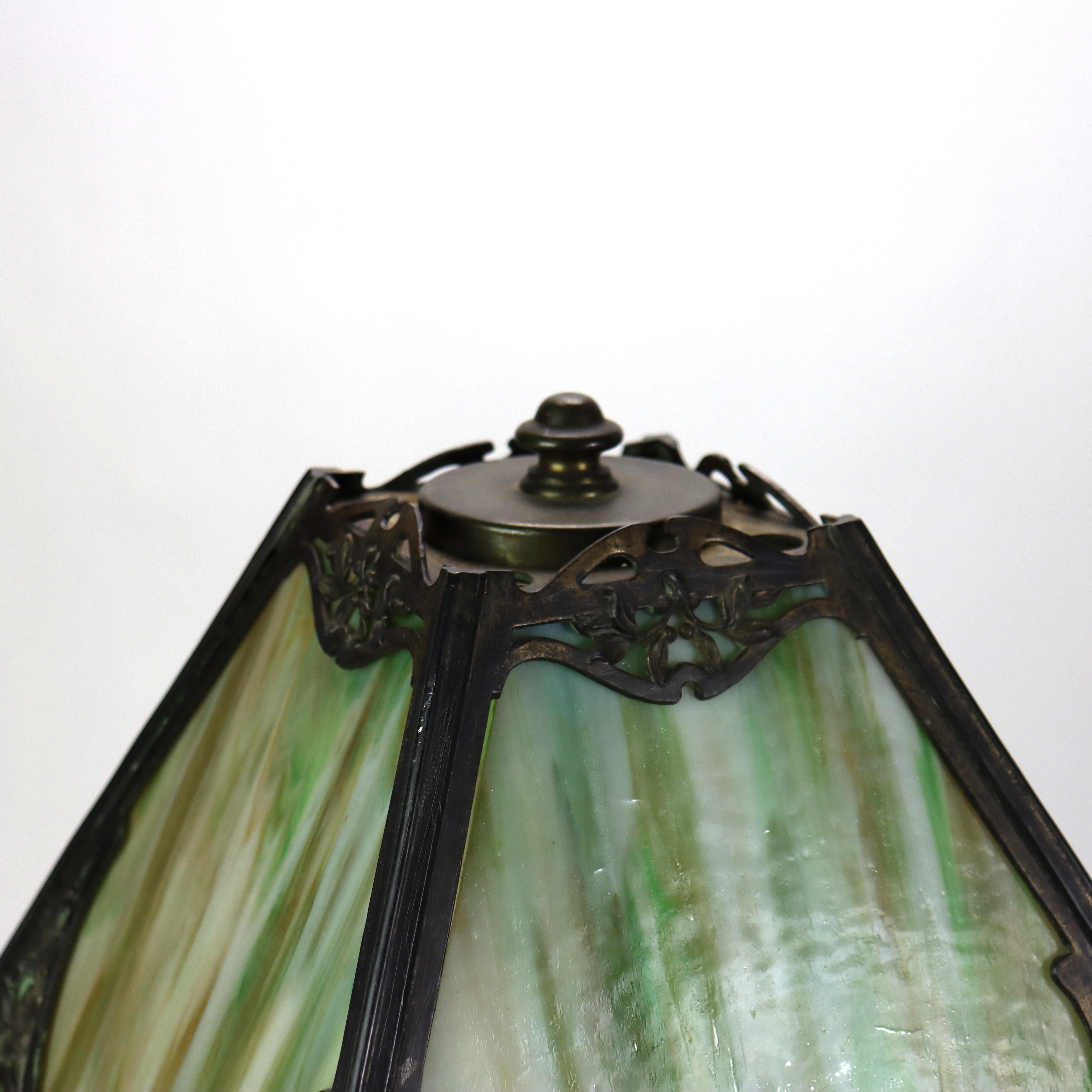 20th Century Antique Wilkinson Arts & Crafts 4 Panel Slag Glass Table Lamp Unsigned For Sale
