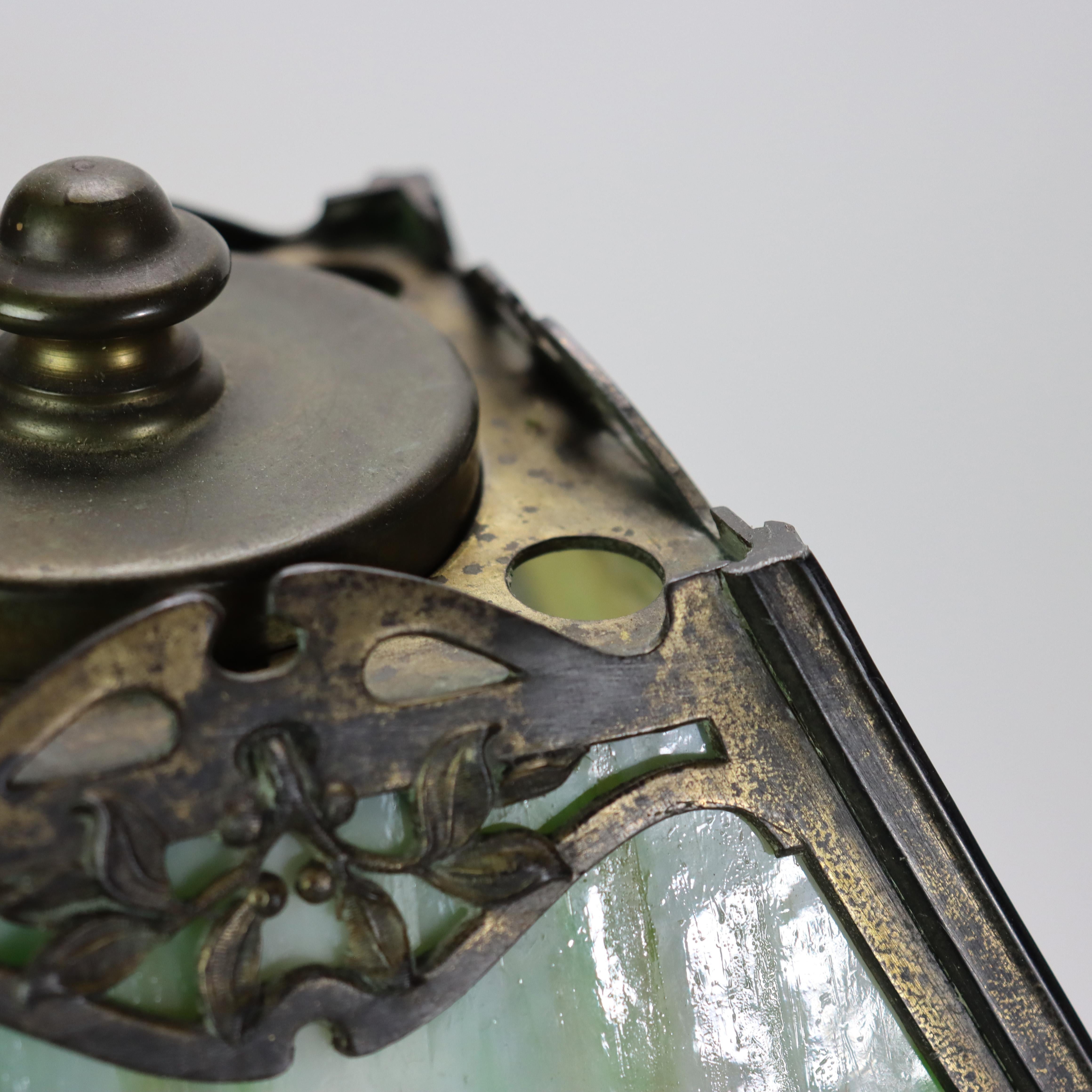 Antique Wilkinson Arts & Crafts 4 Panel Slag Glass Table Lamp Unsigned For Sale 3