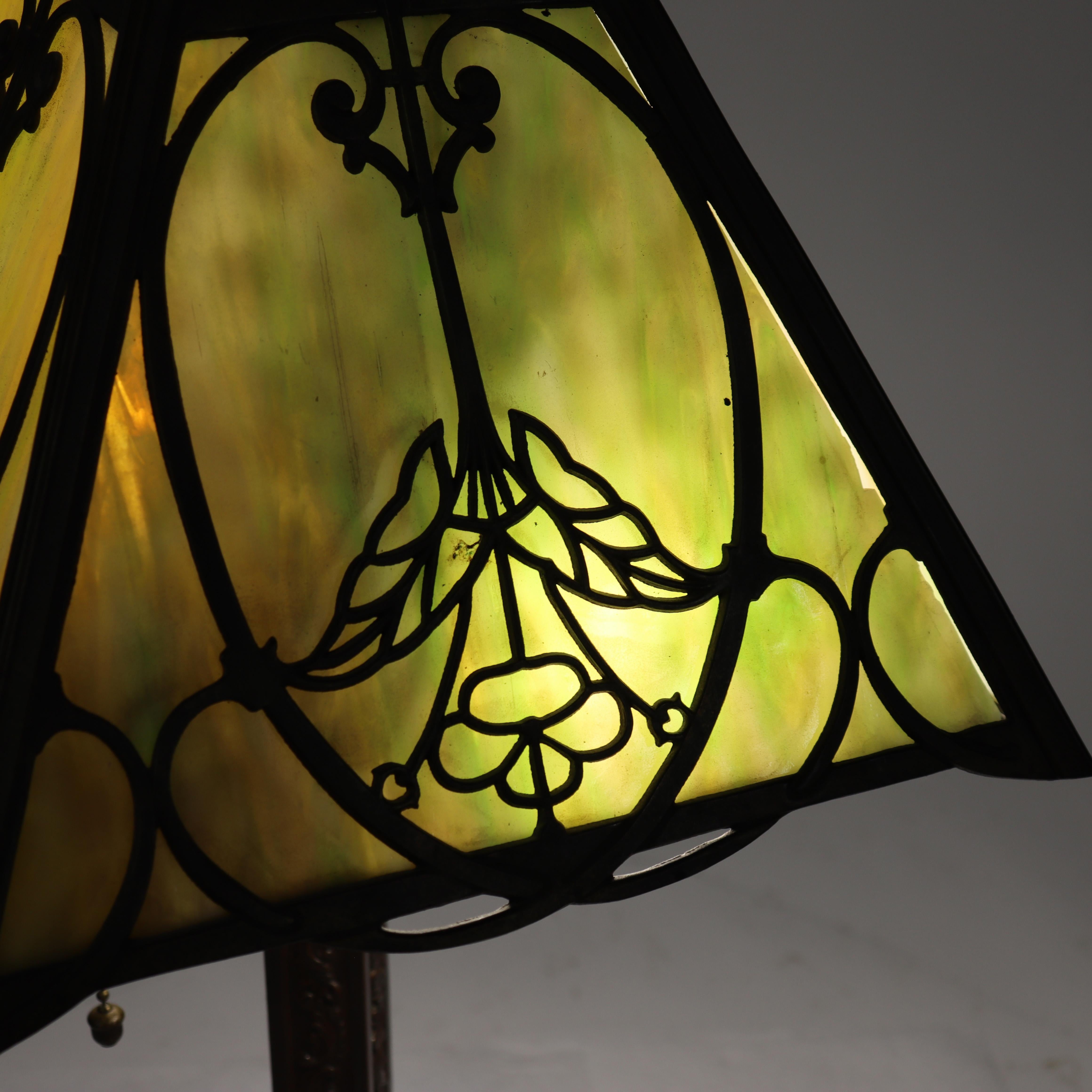 Antique Wilkinson Arts & Crafts 4-Panel Slag Glass Table Lamp Unsigned C1920 (20 3/8