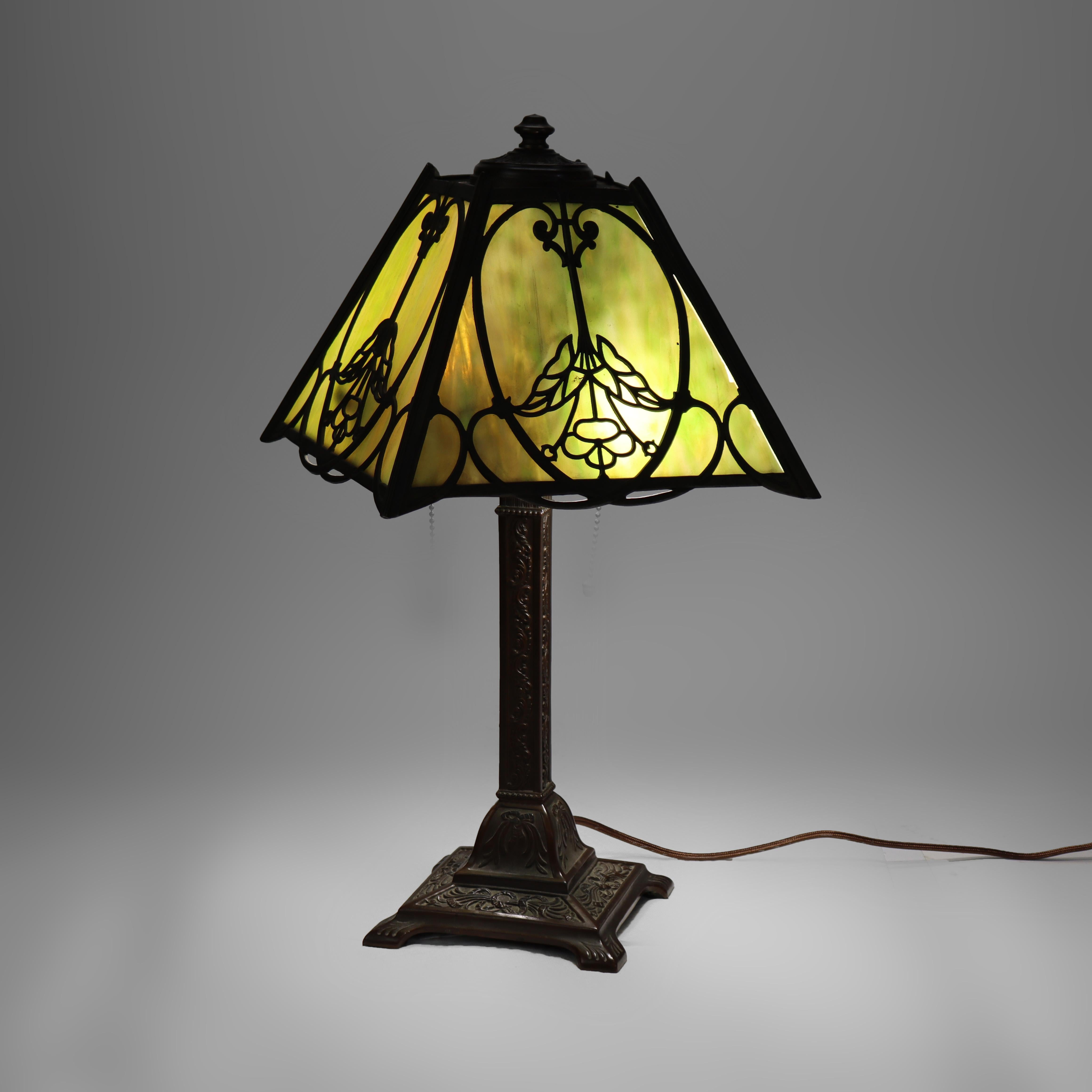 American Antique Wilkinson Arts & Crafts Four-Panel Slag Glass Table Lamp c1920 For Sale