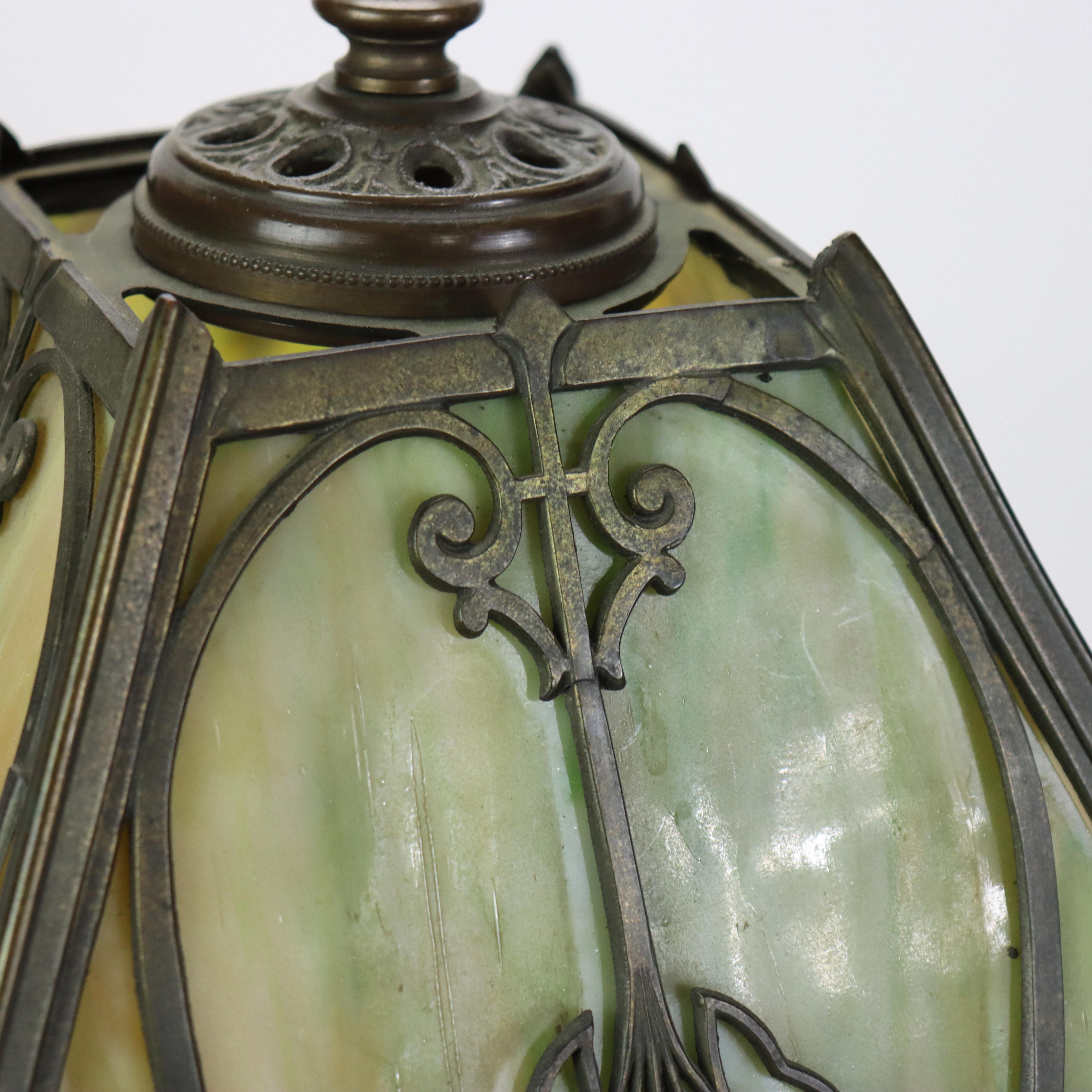 Antique Wilkinson Arts & Crafts Four-Panel Slag Glass Table Lamp c1920 For Sale 1