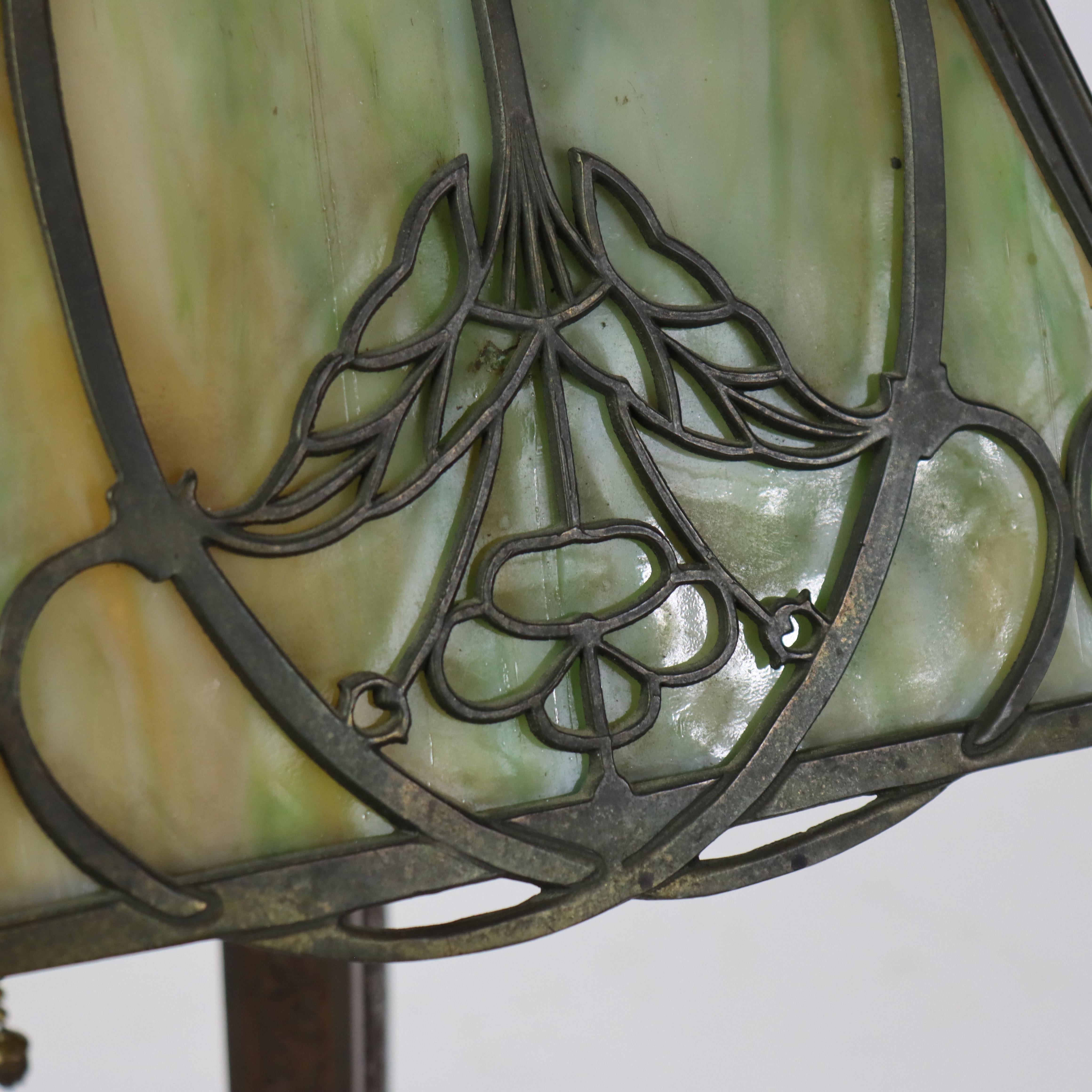 Antique Wilkinson Arts & Crafts Four-Panel Slag Glass Table Lamp c1920 For Sale 2