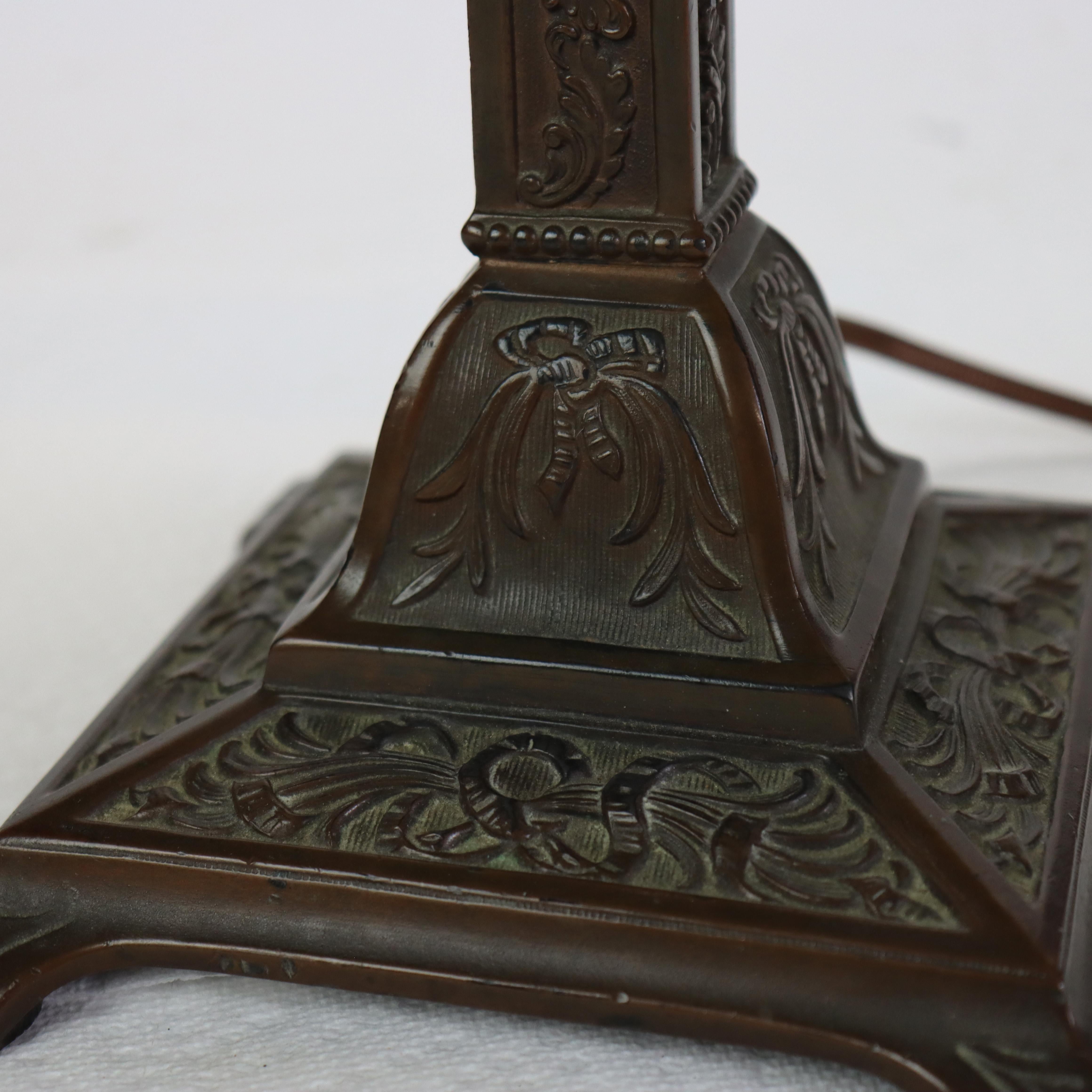 Antique Wilkinson Arts & Crafts Four-Panel Slag Glass Table Lamp c1920 For Sale 3