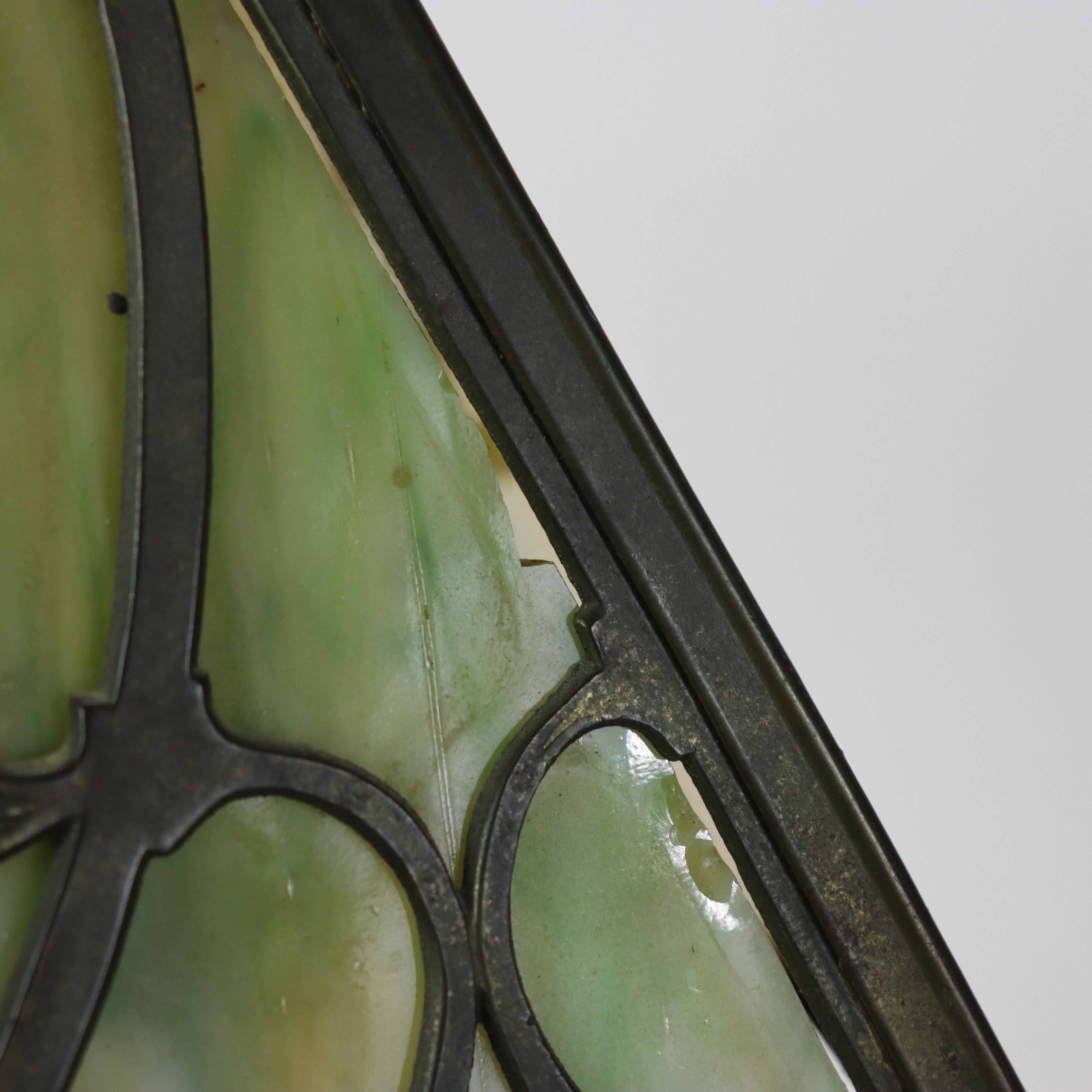 Antique Wilkinson Arts & Crafts Four-Panel Slag Glass Table Lamp c1920 For Sale 4