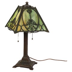Antique Wilkinson Arts & Crafts Four-Panel Slag Glass Table Lamp c1920