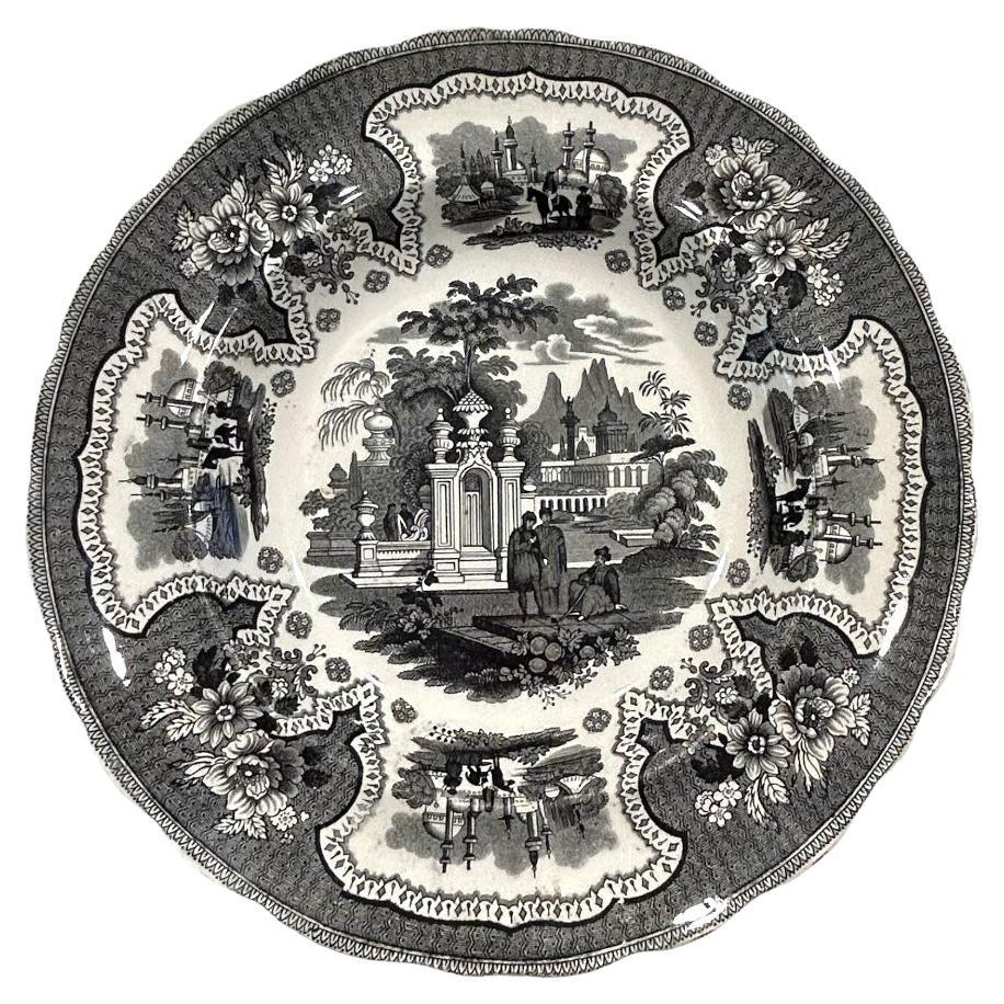 Antique William Adams IV & Son Black “Palestine” Staffordshire Transferware Bowl