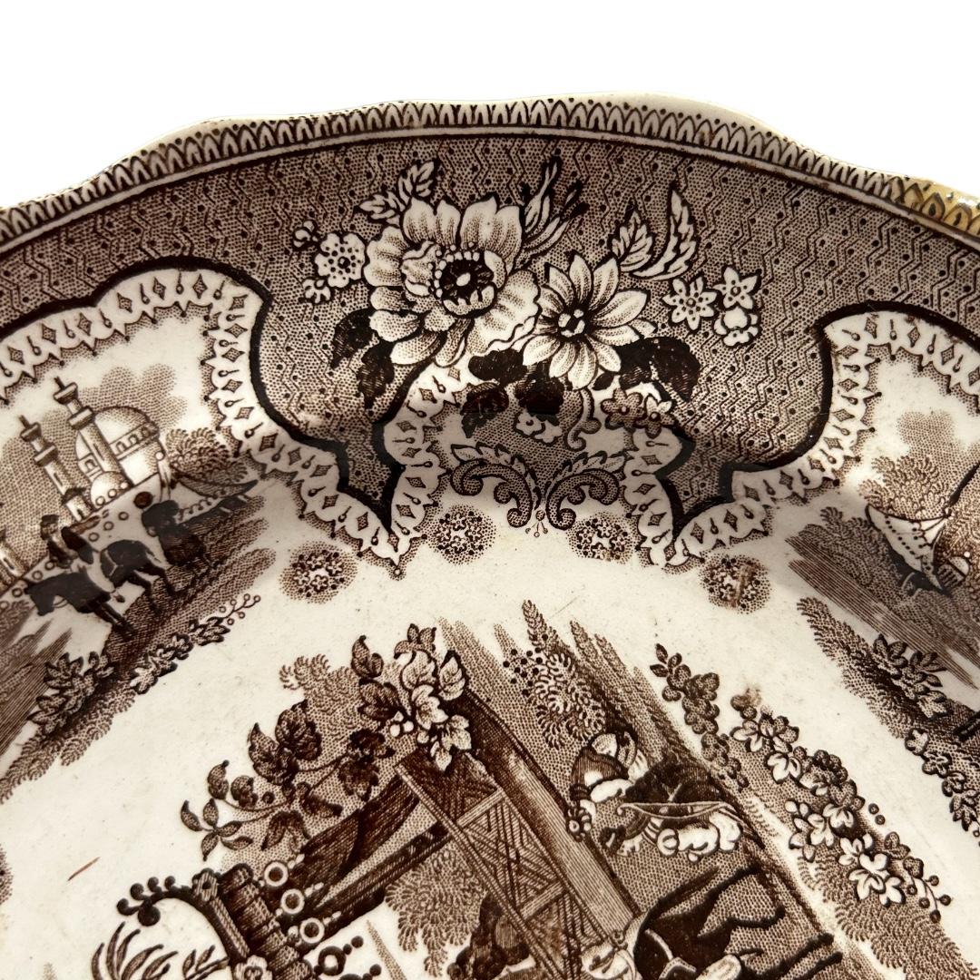 English Antique William Adams iv & Sons Brown Staffordshire “Palestine” Plate