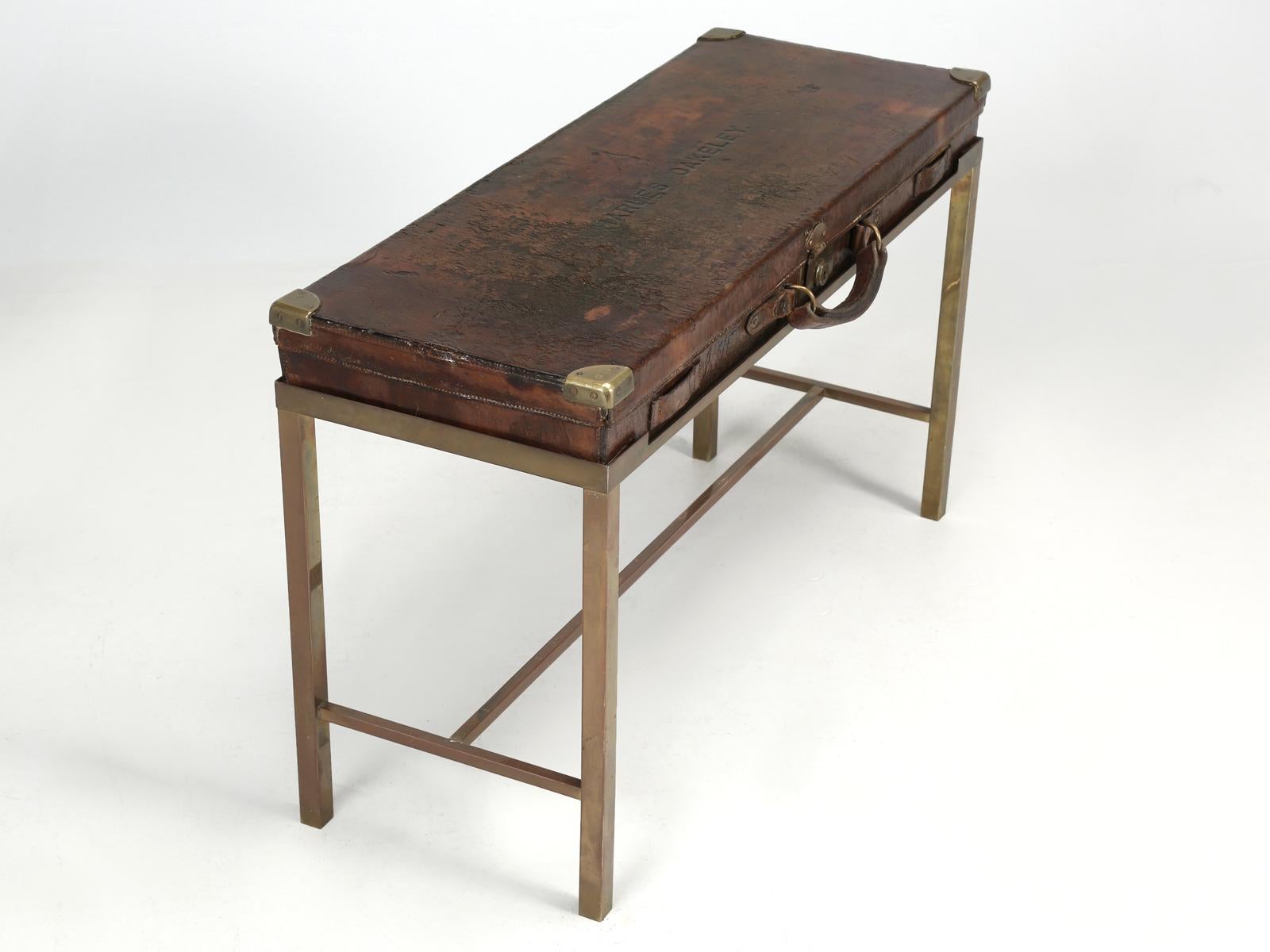 Country Antique William and Evans Leather Gun Case End Table with Brass Legs, c1900-1920 For Sale