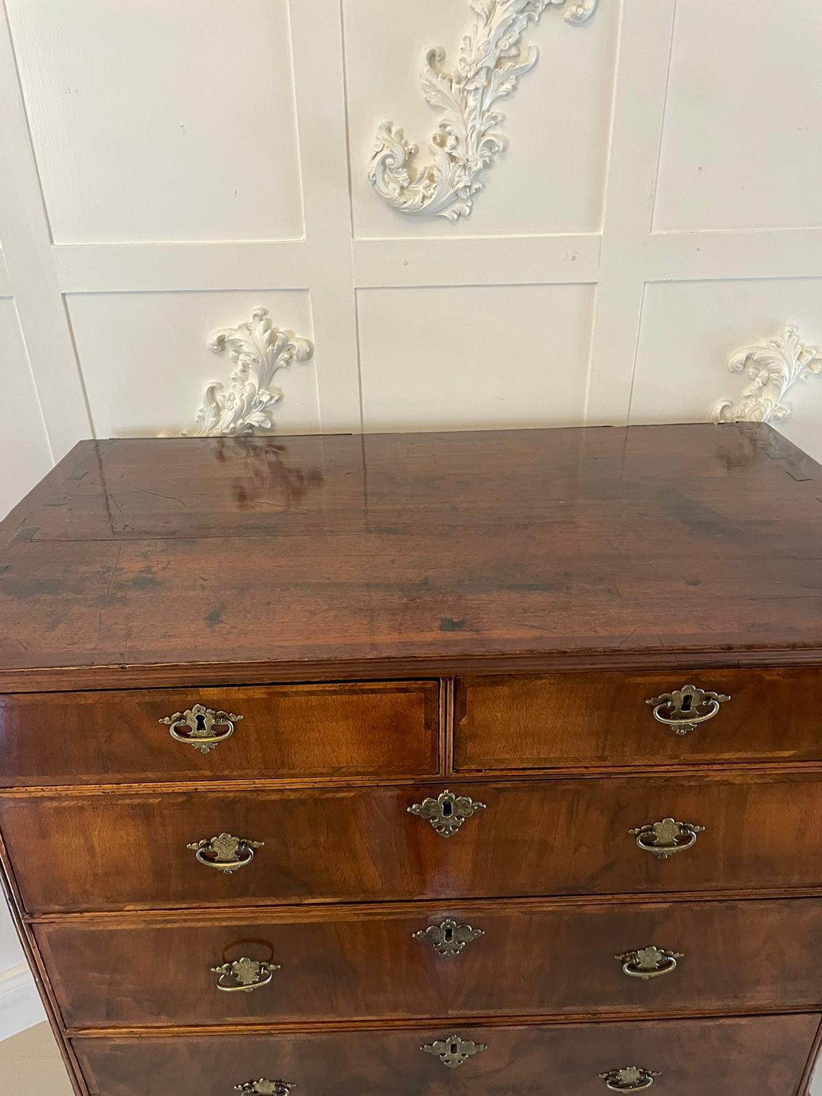 English Antique William and Mary Quality Figured Walnut Chest on Stand For Sale