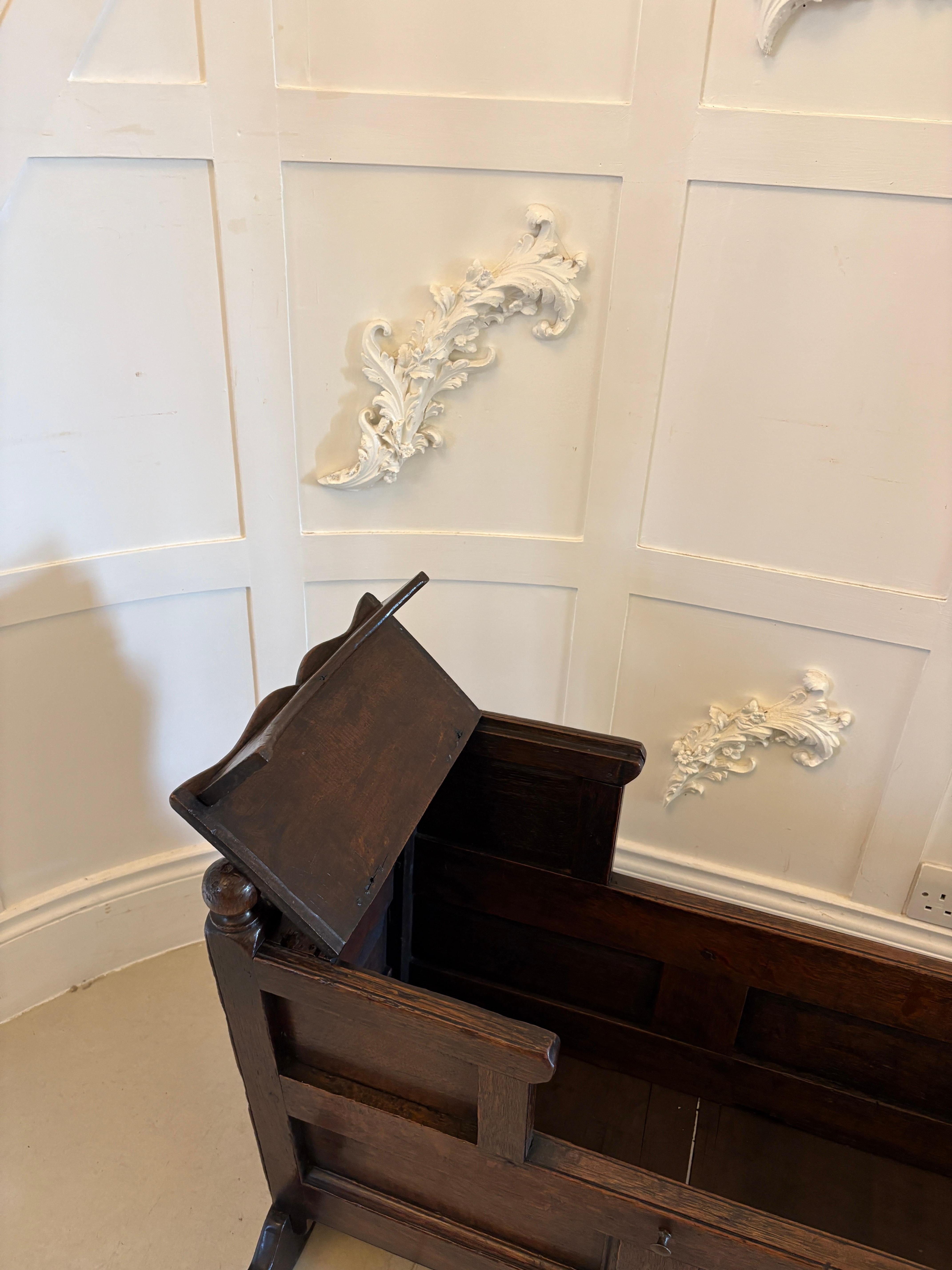 English Antique William and Mary Quality Oak Panelled Rocking Crib For Sale