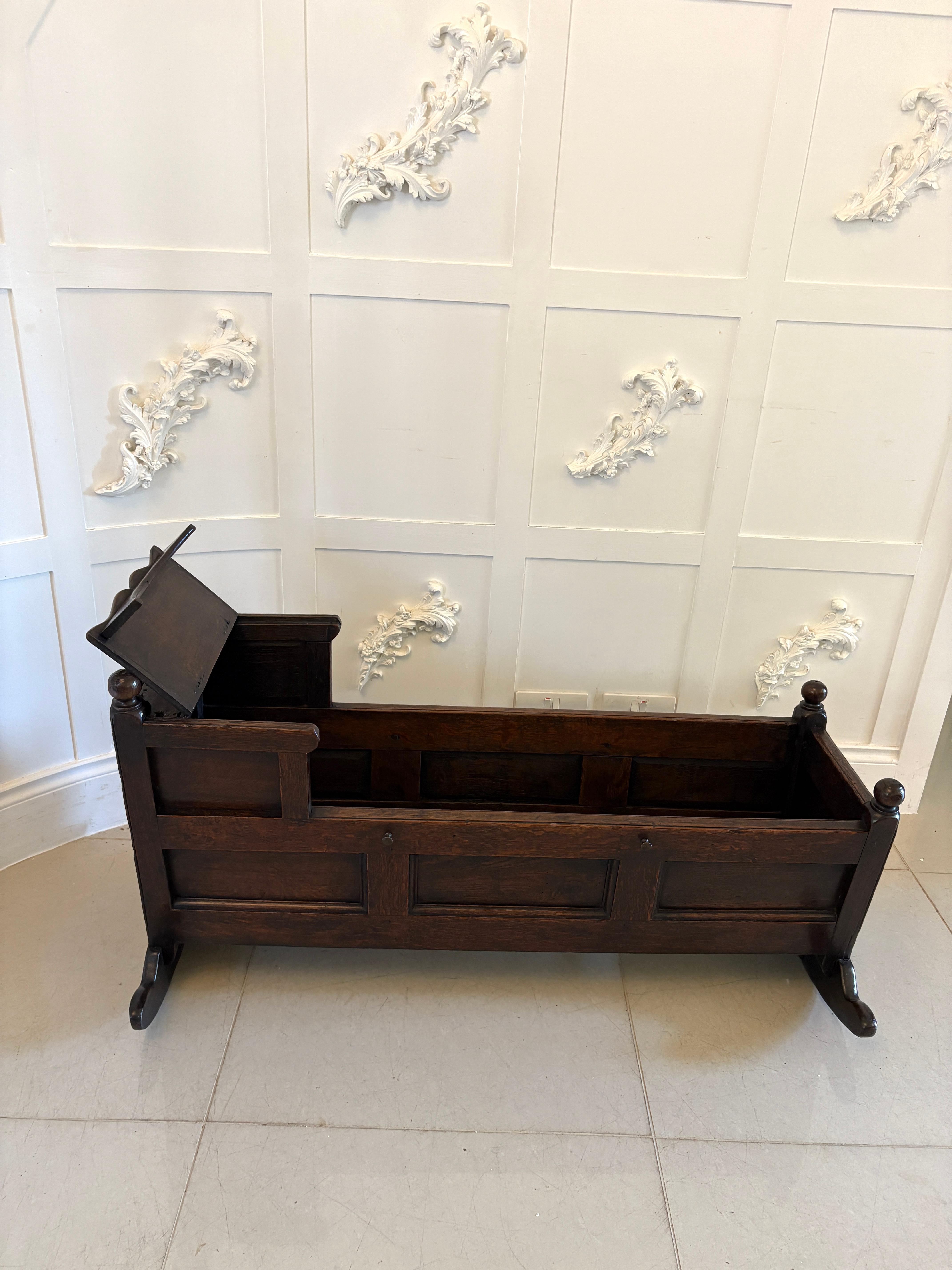 Antique William and Mary Quality Oak Panelled Rocking Crib In Good Condition For Sale In Suffolk, GB