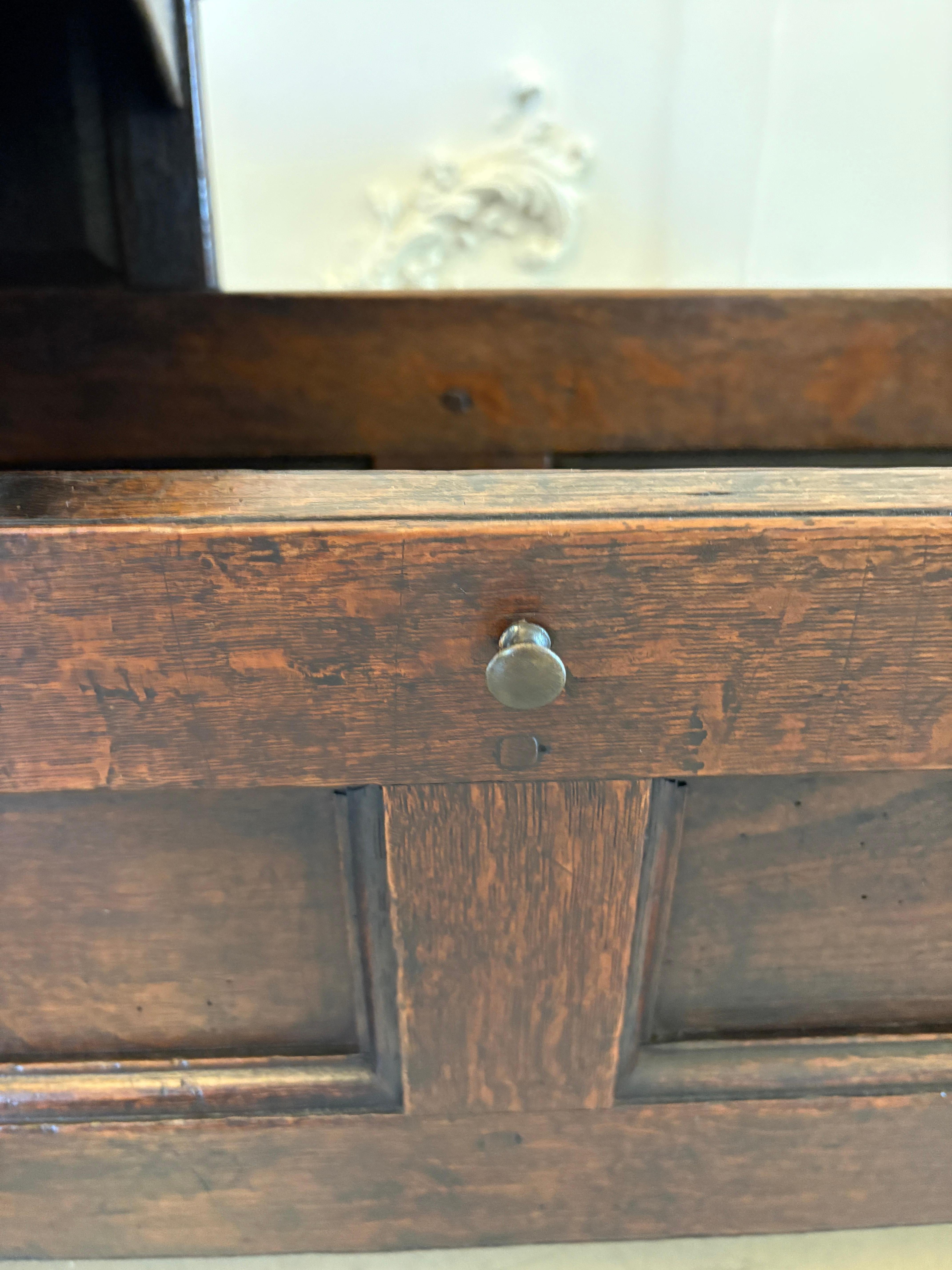 Antique William and Mary Quality Oak Panelled Rocking Crib For Sale 1