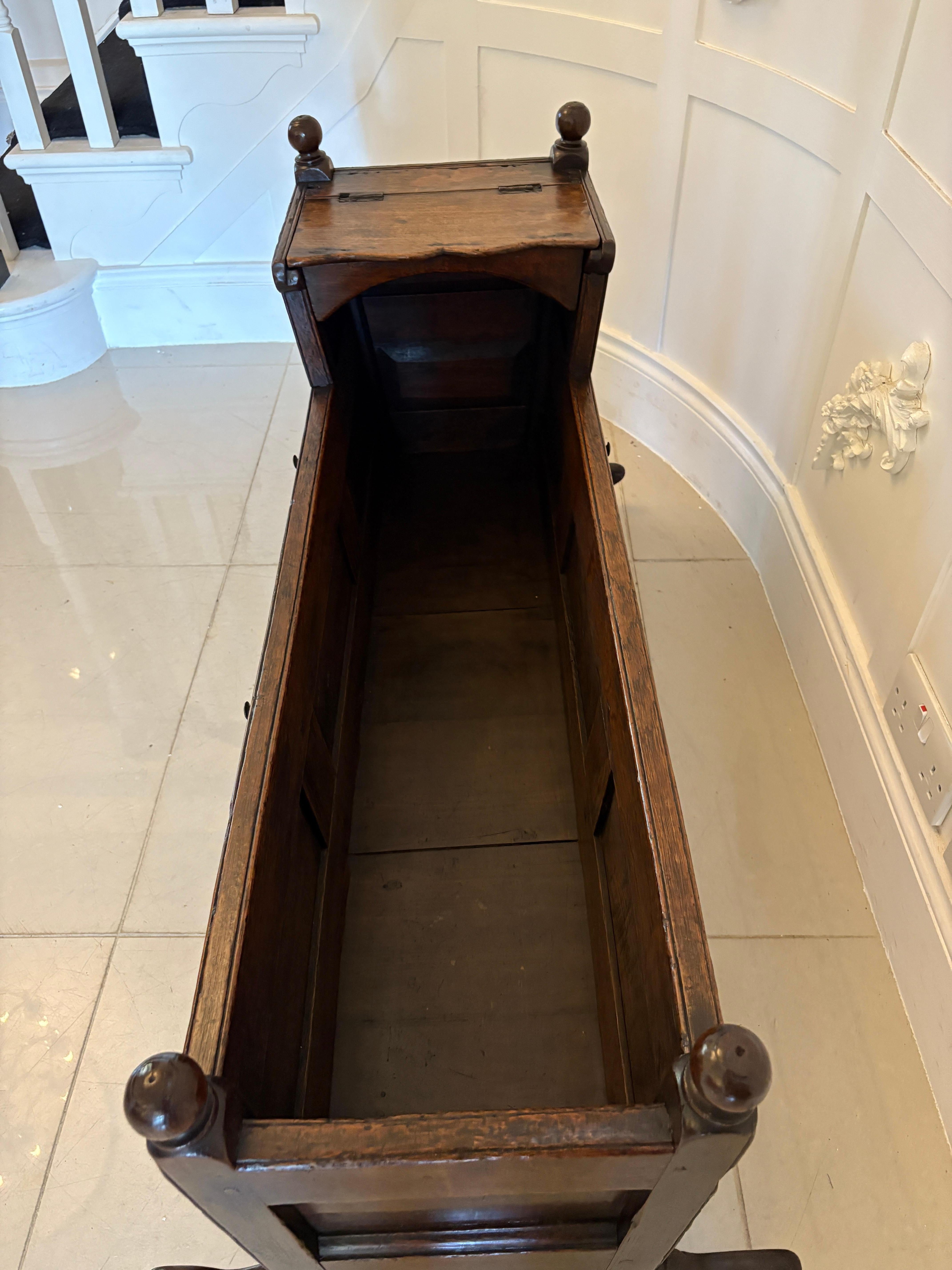 Antique William and Mary Quality Oak Panelled Rocking Crib For Sale 2