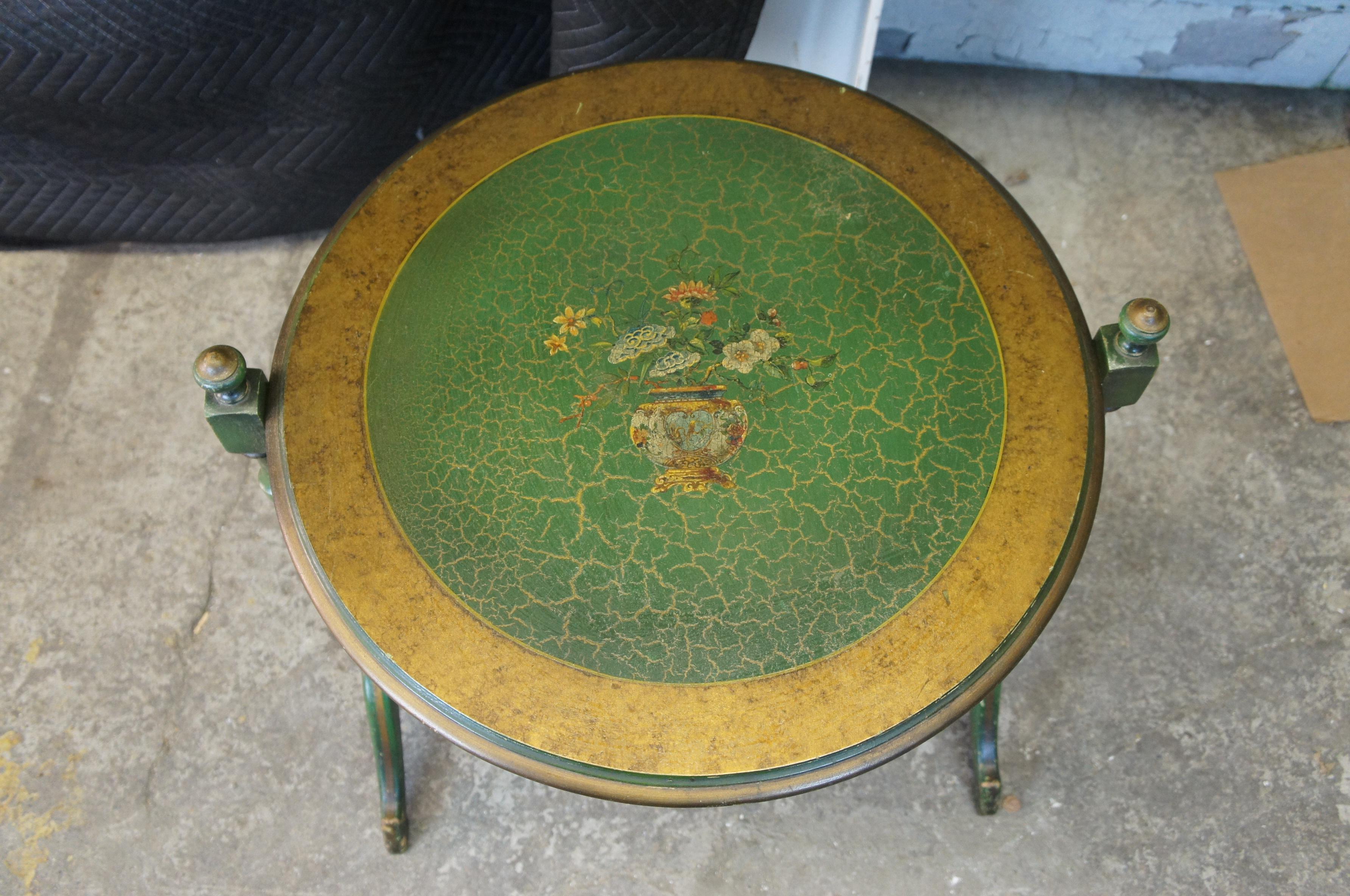 20th Century Antique William and Mary Style Green Painted Flip Tilt Top Side Tea Table
