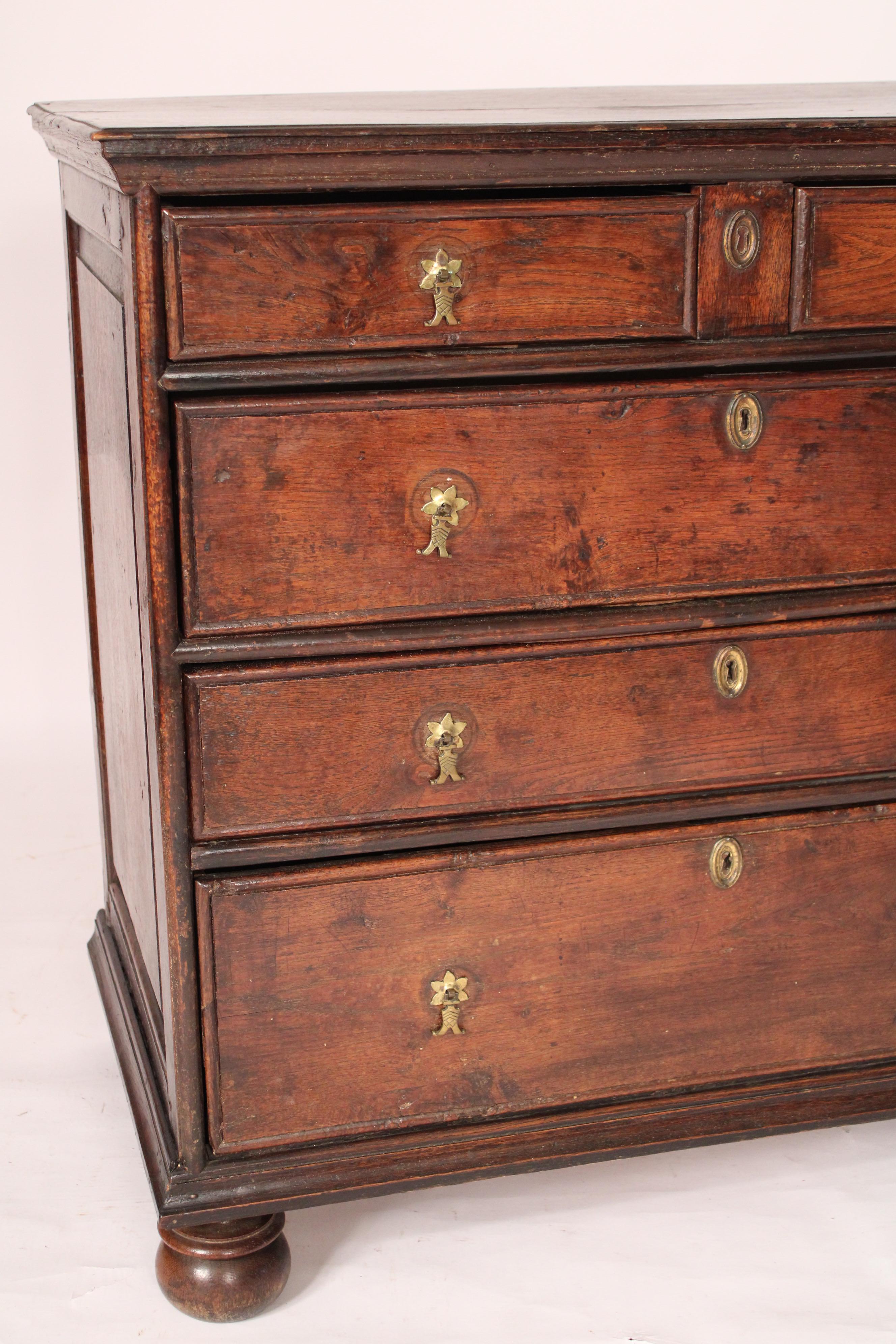 18th Century and Earlier Antique William and Mary Style Oak Chest of Drawers For Sale