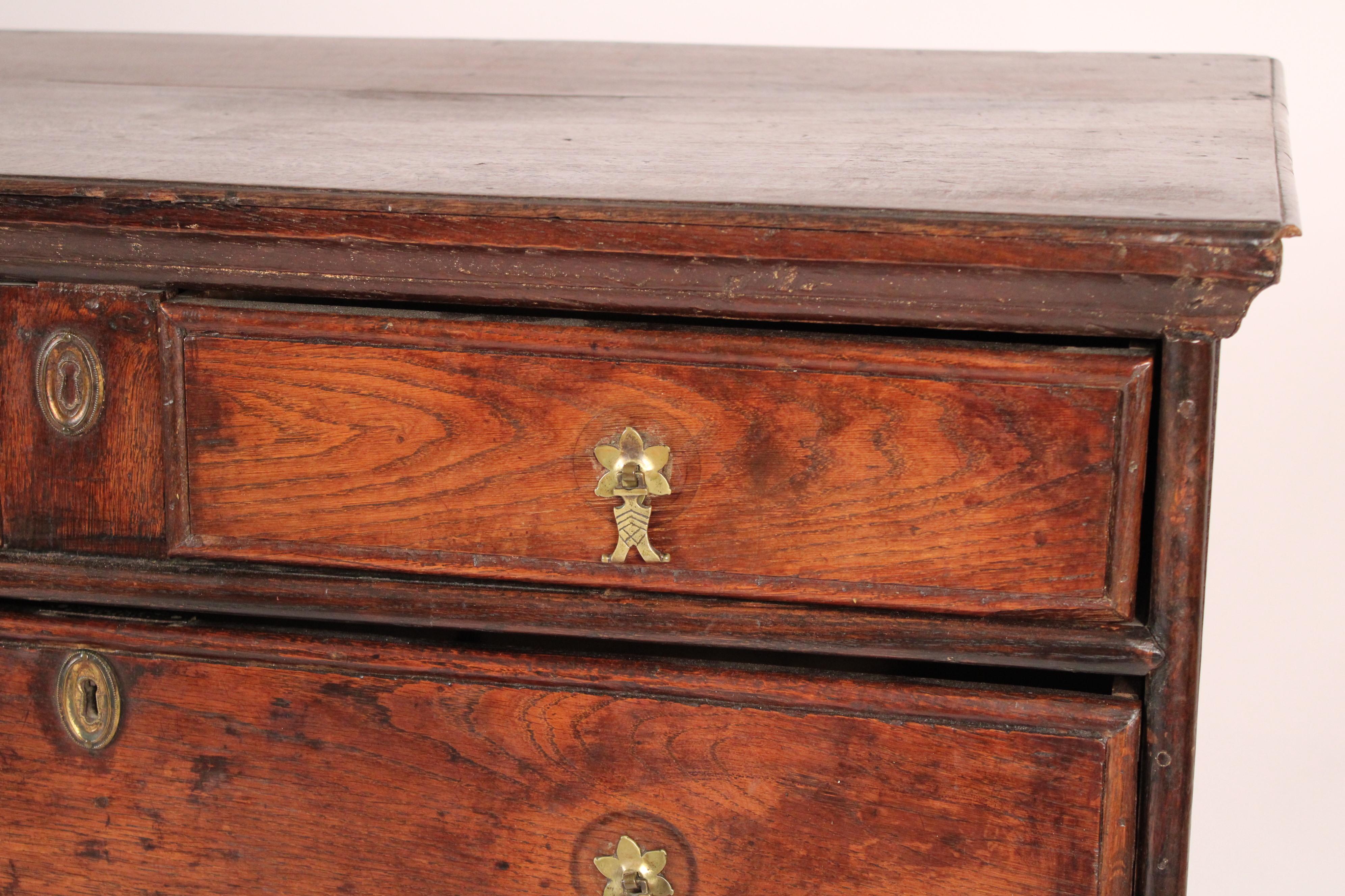 Brass Antique William and Mary Style Oak Chest of Drawers For Sale