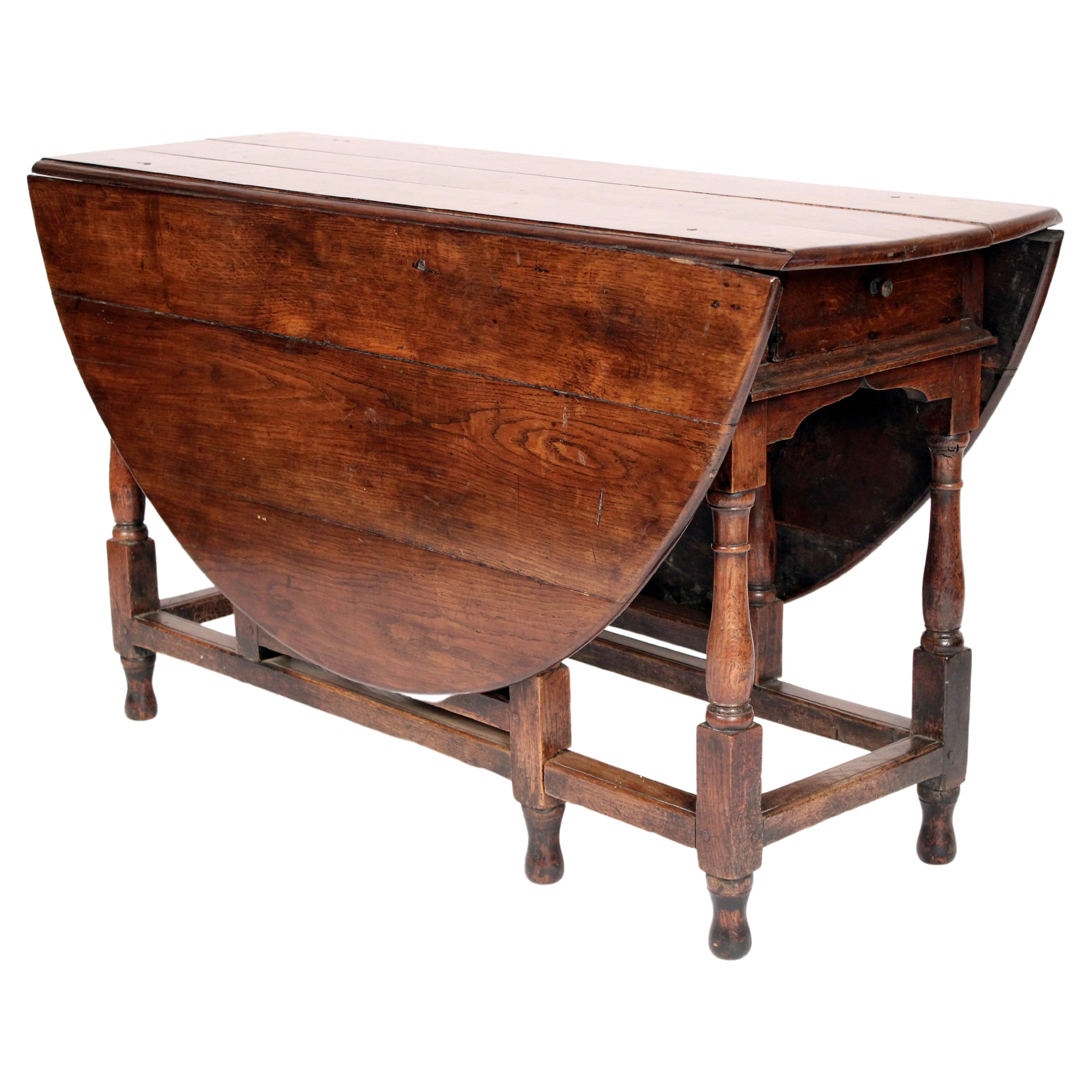Antique William and Mary Style Oak Gate Leg Table For Sale