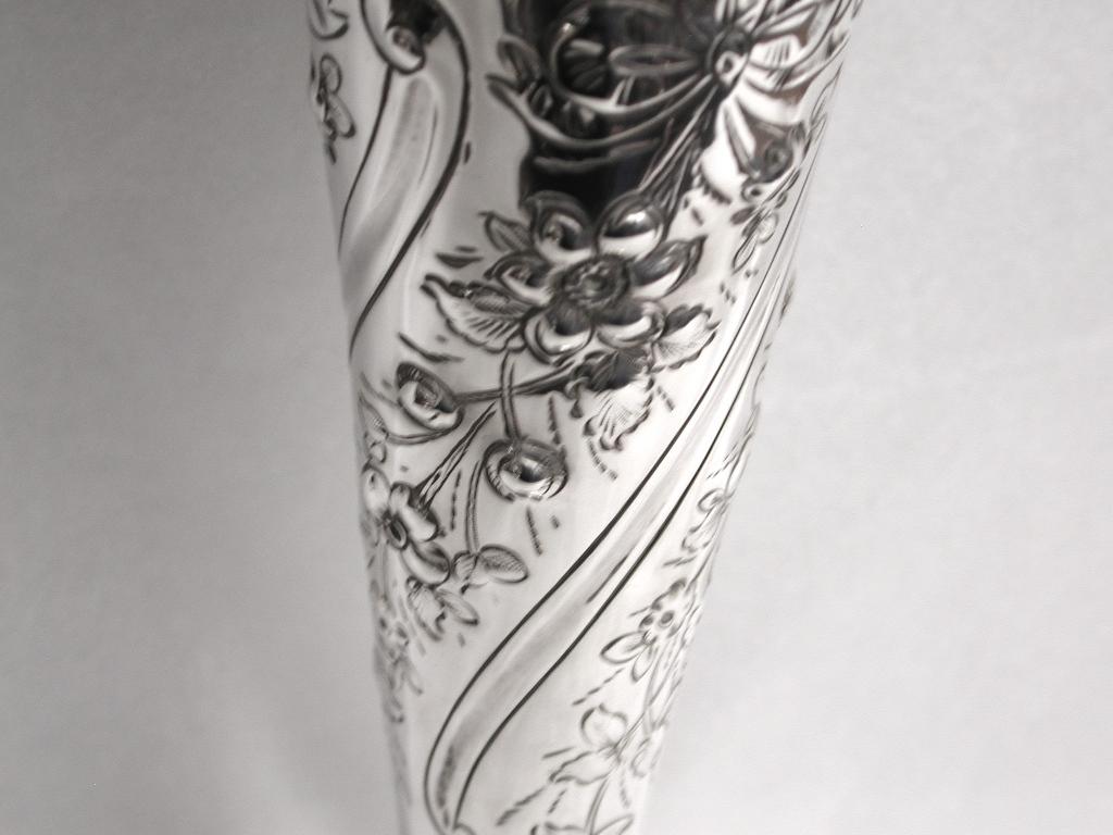 Embossed Antique William Comyn's Victorian Silver Vase, 1892