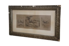 Antique William de la Montagne Cary Grouse Hunting Triptych Etching 33"