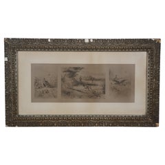 Antique William de la Montagne Cary Grouse Hunting Triptych Etching 33"