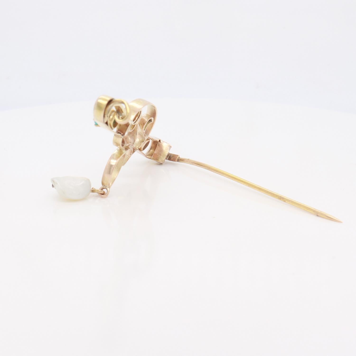Antique William H Haseler English Art Nouveau Gold, Turquoise & Pearl Brooch/Pin For Sale 5