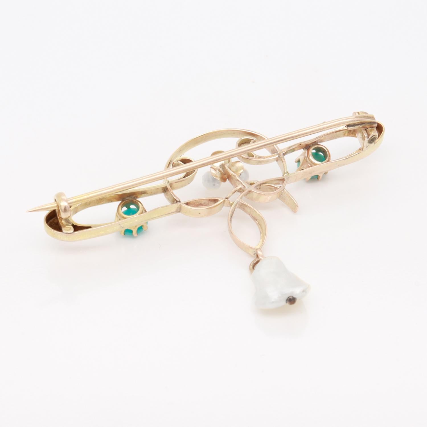 Antique William H Haseler English Art Nouveau Gold, Turquoise & Pearl Brooch/Pin For Sale 1