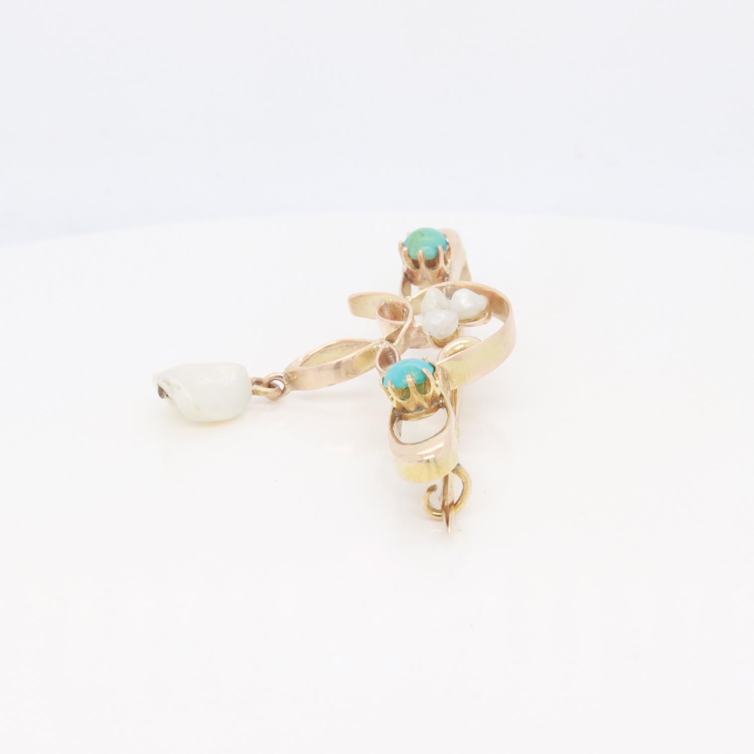 Antique William H Haseler English Art Nouveau Gold, Turquoise & Pearl Brooch/Pin For Sale 3