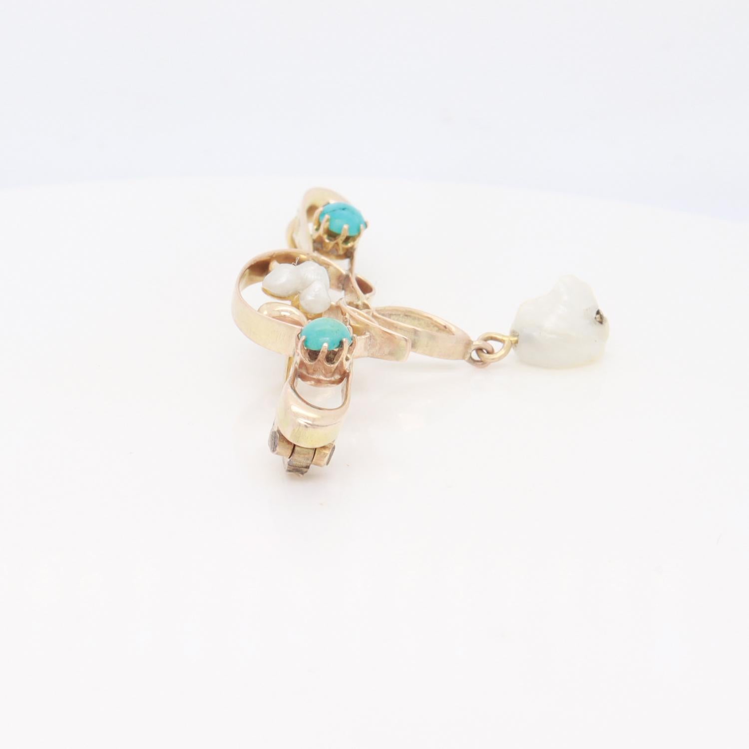 Antique William H Haseler English Art Nouveau Gold, Turquoise & Pearl Brooch/Pin For Sale 4