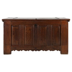 Antique William III Oak Linen Chest Trunk, 18th Century