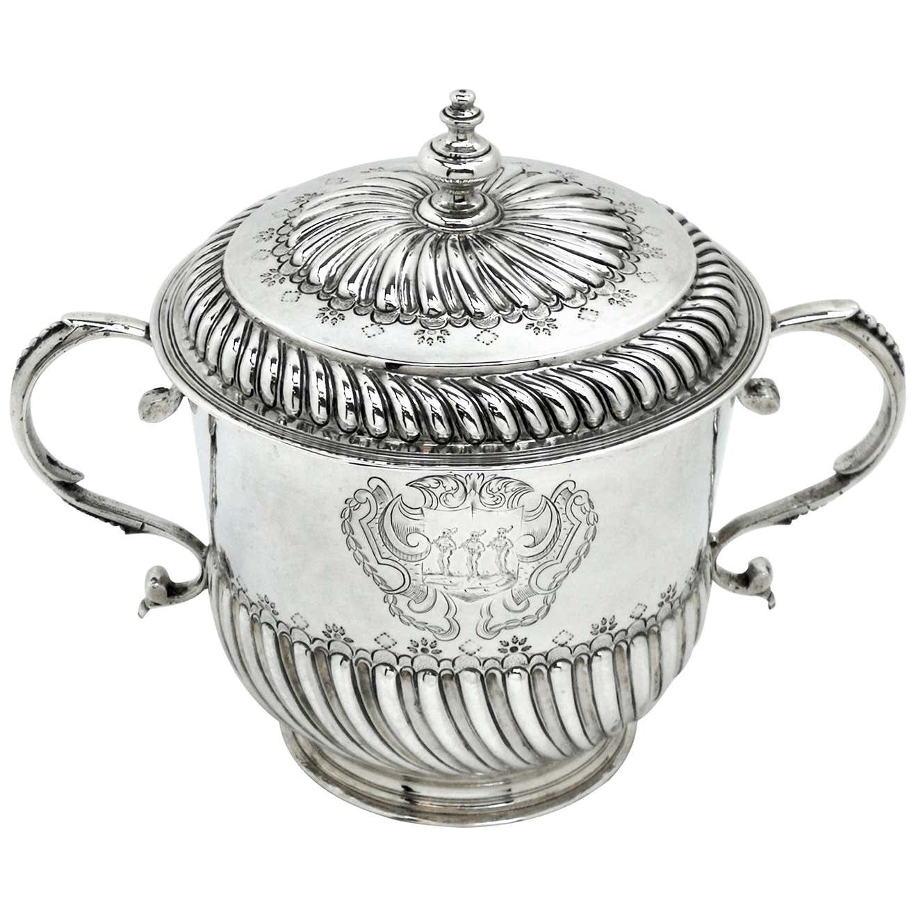 William III Sterling Silver Porringer and Lid / Cup and Cover 1695 ...