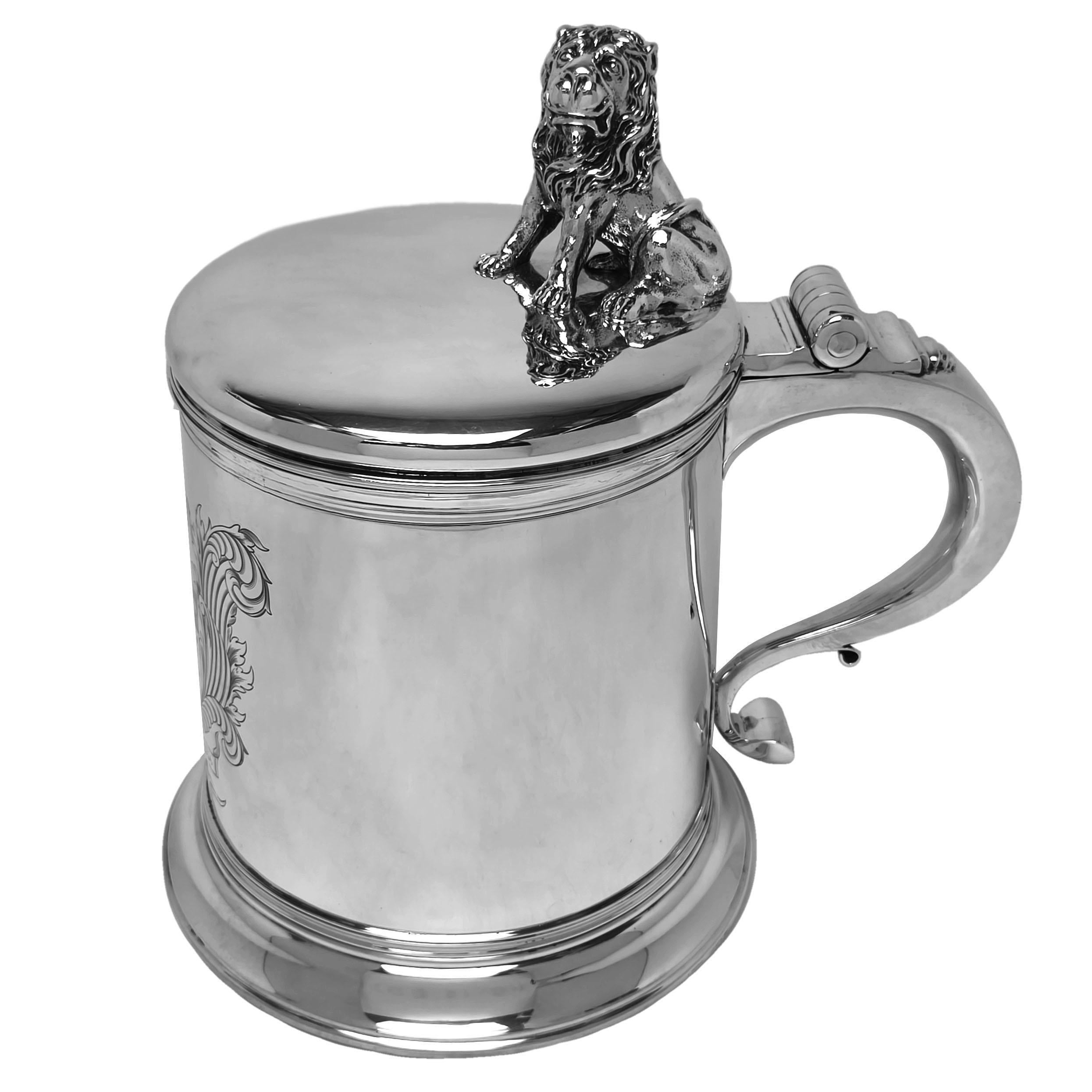 William and Mary Antique William III Style Sterling Silver Lidded Tankard London 1907 For Sale