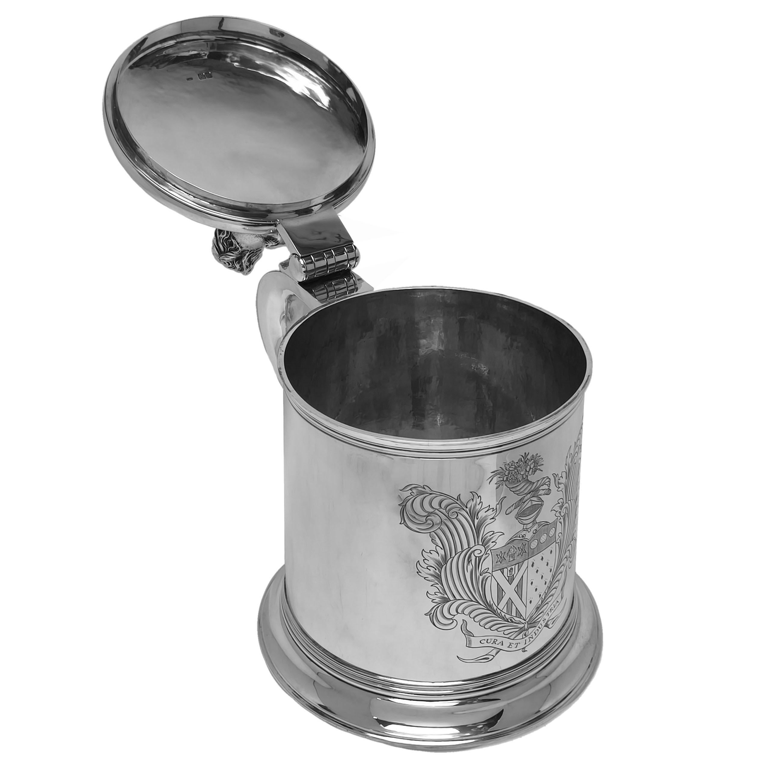 English Antique William III Style Sterling Silver Lidded Tankard London 1907 For Sale