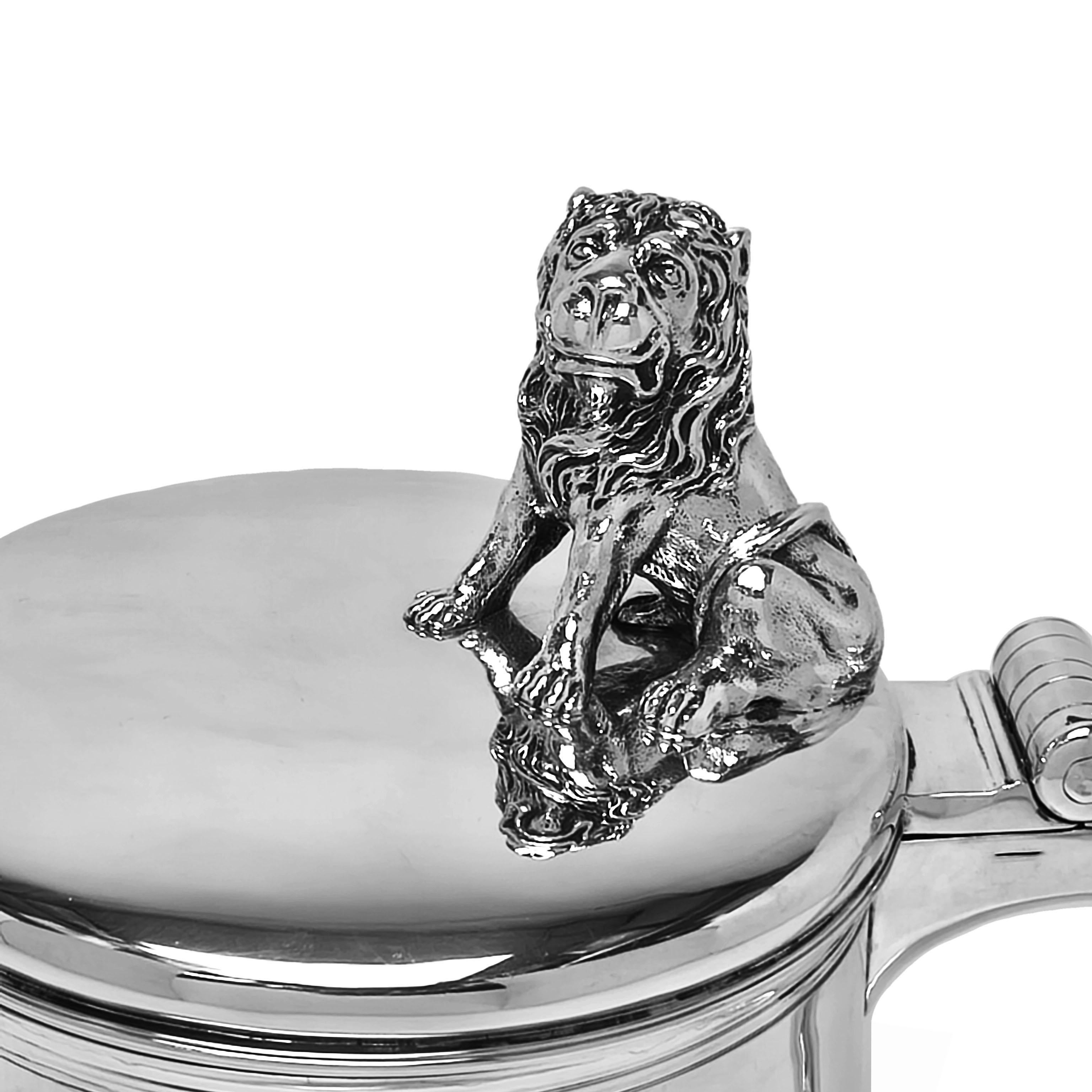 Antique William III Style Sterling Silver Lidded Tankard London 1907 For Sale 1