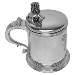 Antique William III Style Sterling Silver Lidded Tankard London 1907