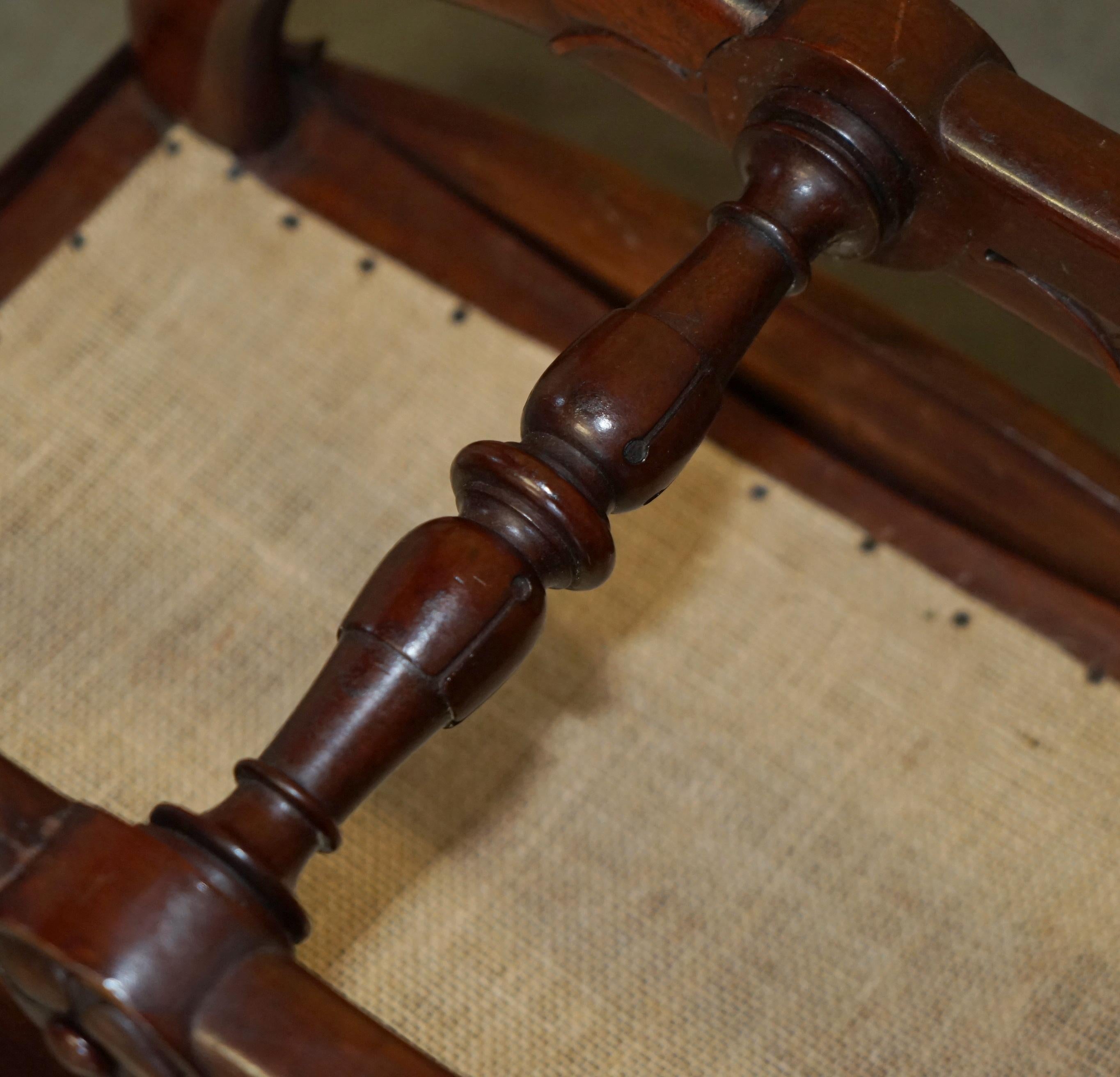 ANTIQUE William IV 1830 BROWN LEATHER HARDWOOD CHESTERFIELD STOOL PIANO BENCHETTO in vendita 11