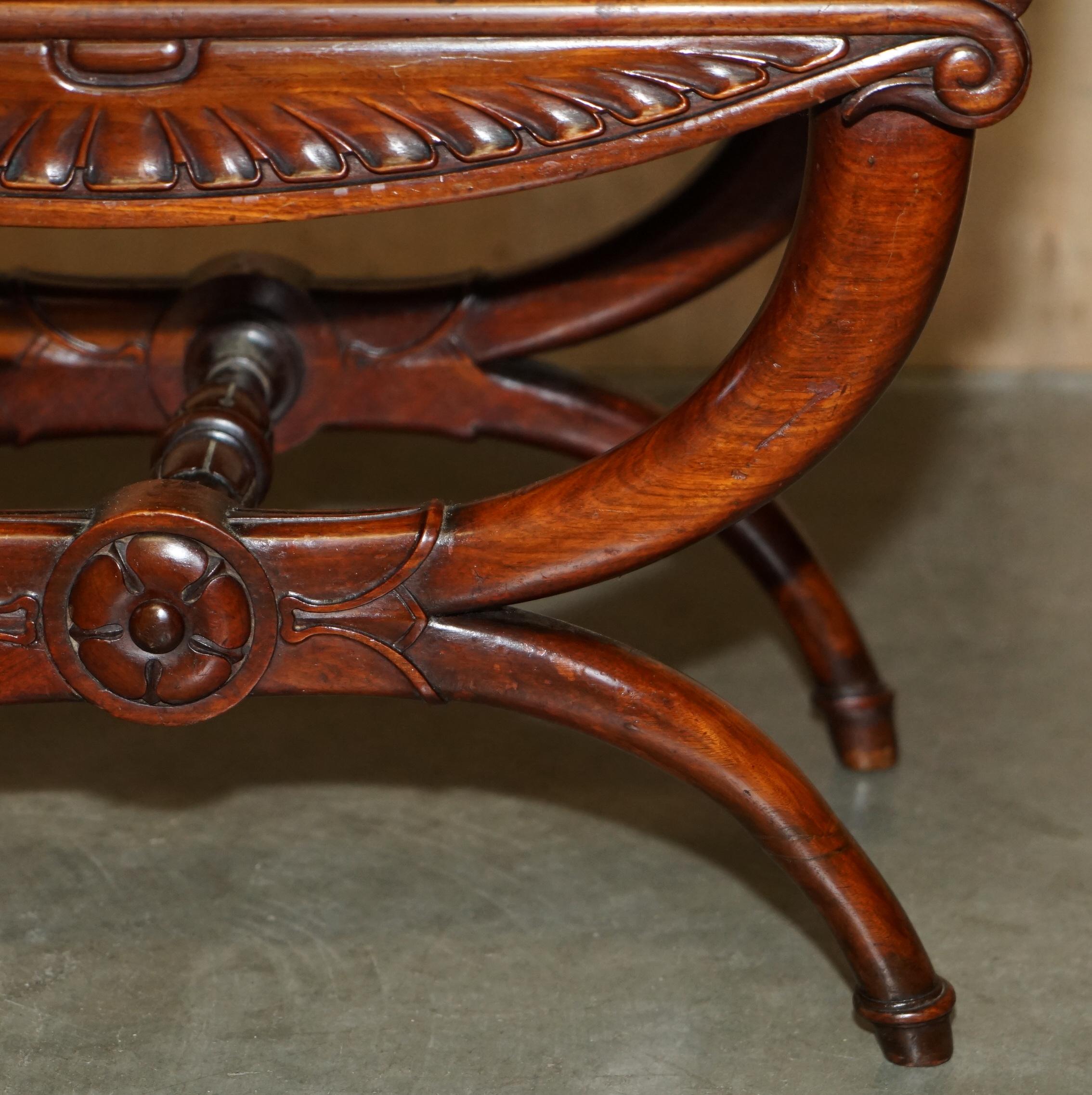 ANTIQUE William IV 1830 BROWN LEATHER HARDWOOD CHESTERFIELD STOOL PIANO BENCHETTO in vendita 1