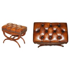 ANTIQUE WiLLIAM IV 1830 BROWN LEATHER HARDWOOD CHESTERFIELD STOOL PIANO BENCH