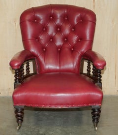 ANTiQUE WILLIAM IV 1830 CHESTERFIELD TUFTED BARLEY TWIST FRAME LEATHER ARMCHAIR
