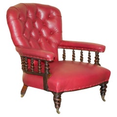 Antique WILLIAM IV 1830 CHESTERFIELD TUFTED BARLEY TWIST FRAME LEATHER ARMCHAIR