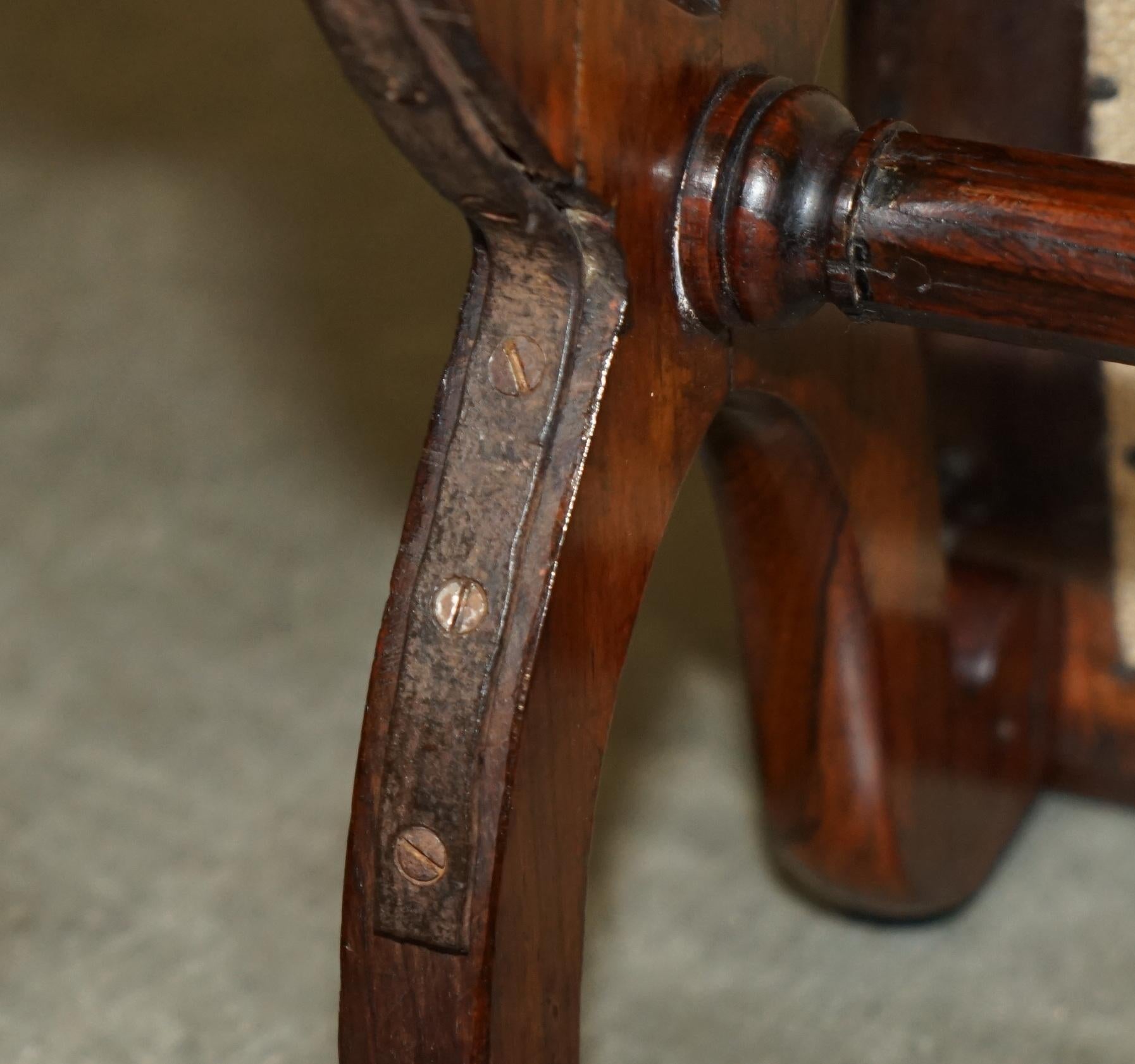ANTIQUE WILLIAM IV 1830 GREEN LEATHER HARDWOOD CHESTERFIELD STOOL PiANO BENCH For Sale 9