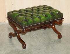 ANTIQUE WILLIAM IV 1830 GRÜNE LEDER HARDWOOD CHESTERFIELD STOOL PiANO BENCH