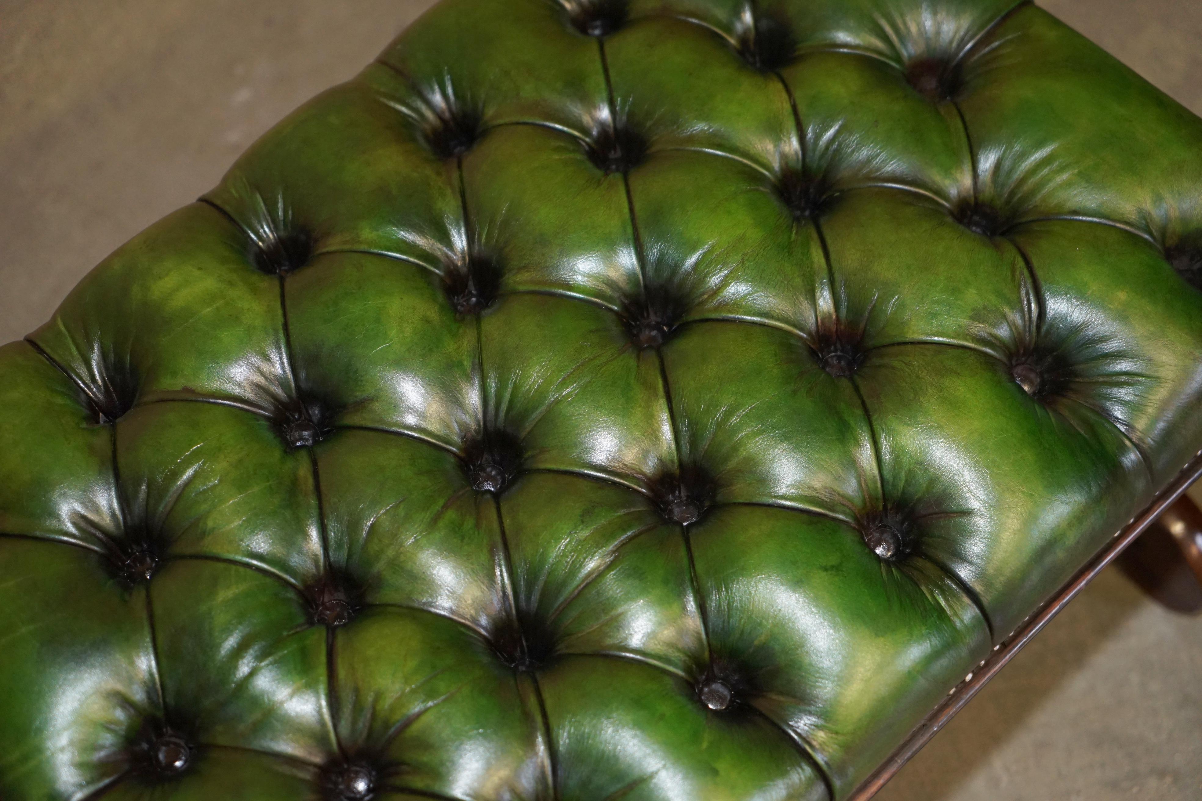 Mid-19th Century ANTIQUE WILLIAM IV 1830 GREEN LEATHER HARDWOOD CHESTERFIELD STOOL PiANO BENCH For Sale