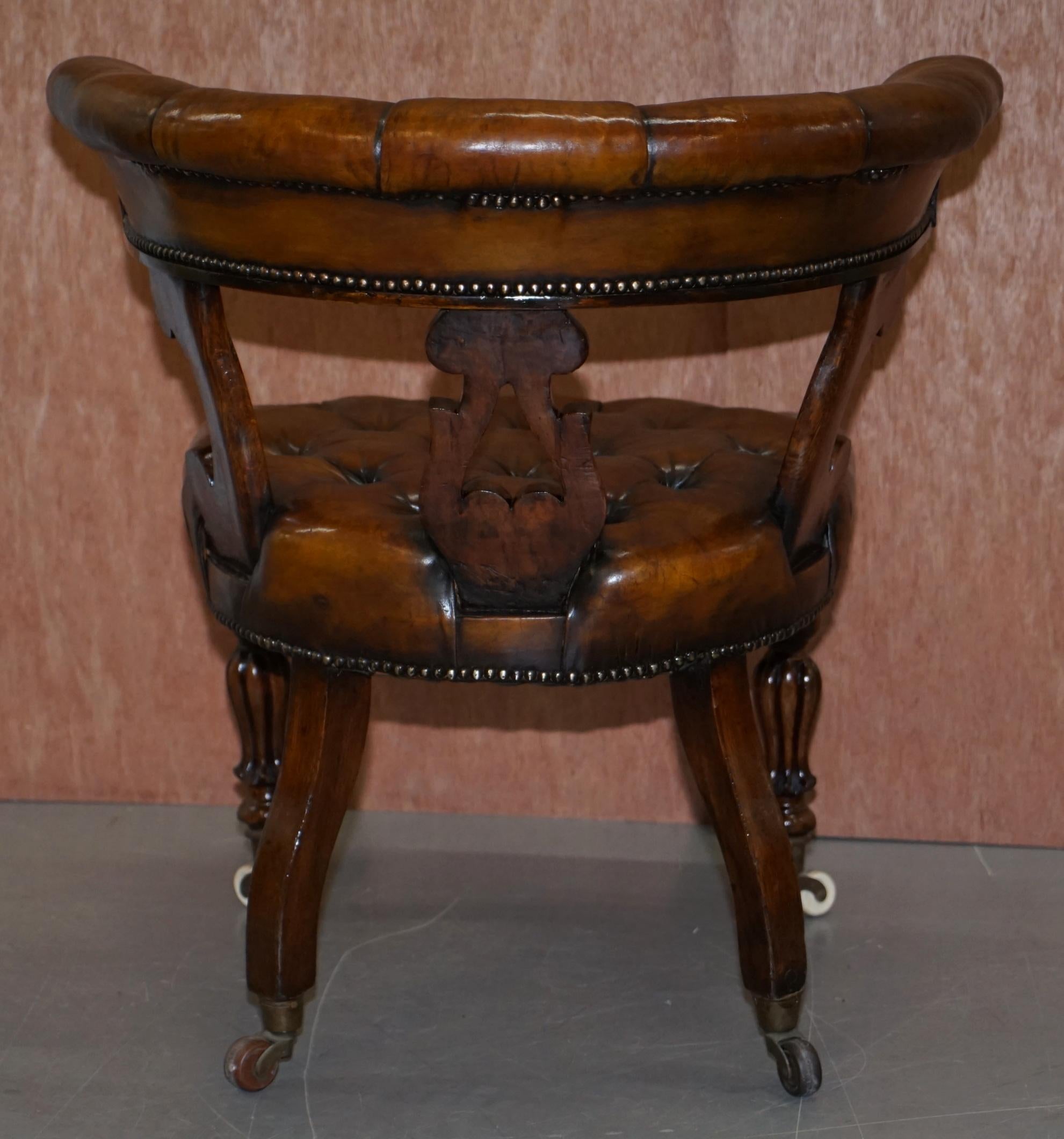 Antique William IV Aged Brown Leather Chesterfield Fully Restored Captains Chair 9