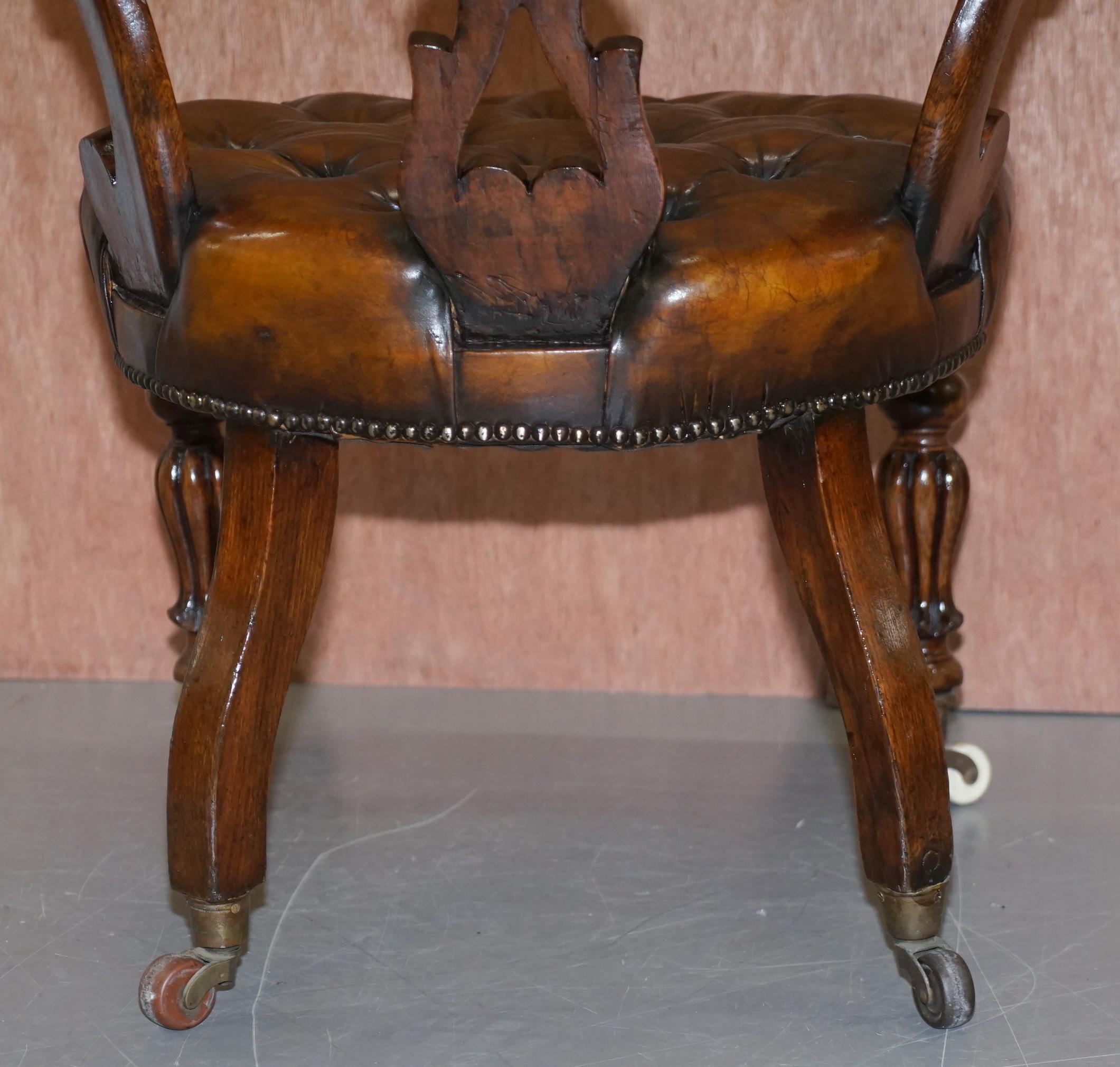 Antique William IV Aged Brown Leather Chesterfield Fully Restored Captains Chair 12