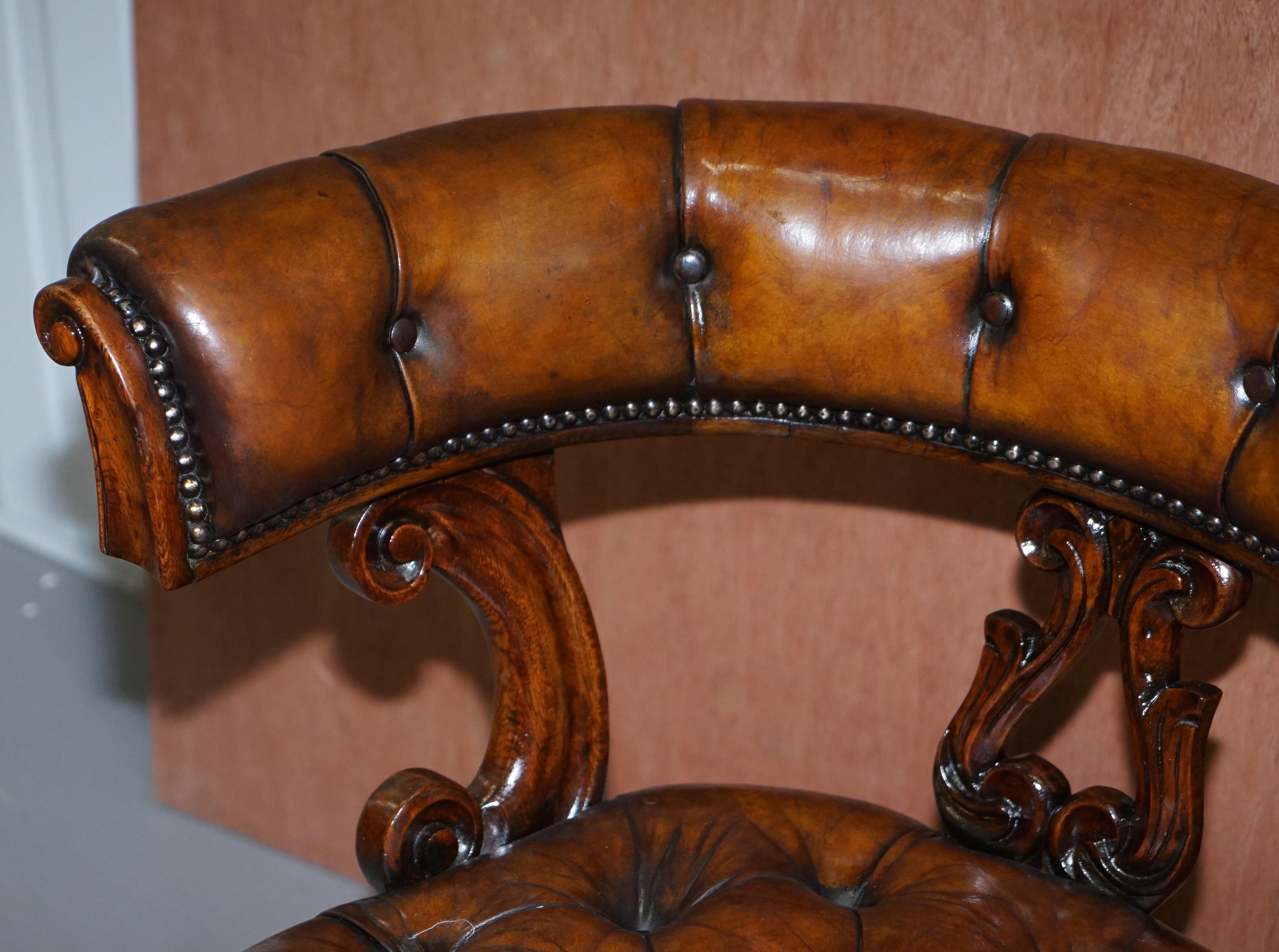 Hand-Crafted Antique William IV Aged Brown Leather Chesterfield Fully Restored Captains Chair