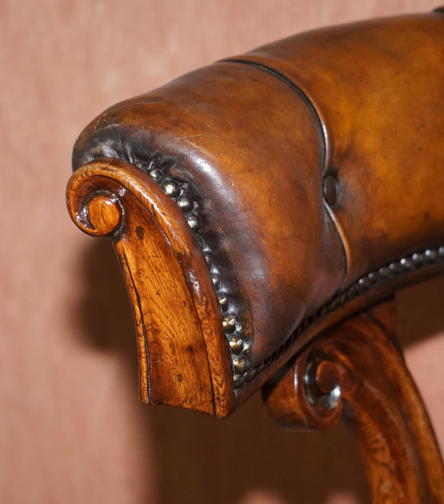 Mid-19th Century Antique William IV Aged Brown Leather Chesterfield Fully Restored Captains Chair