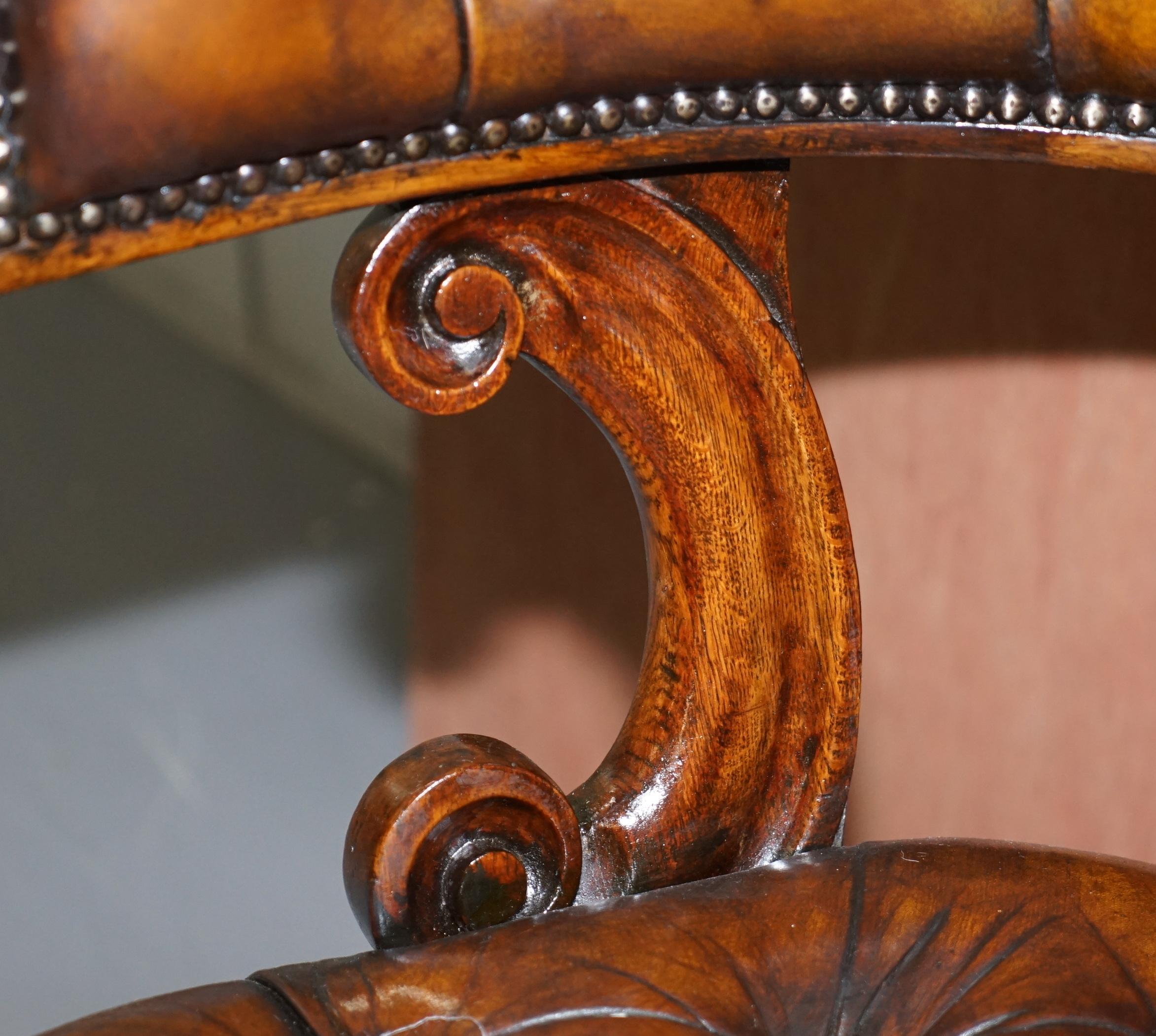 Mid-19th Century Antique William IV Aged Brown Leather Chesterfield Fully Restored Captains Chair